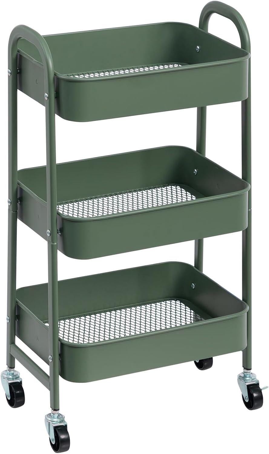 DOEWORKS - chariot à roulettes 3 niveaux métal, 43x36x86cm, vert herbe