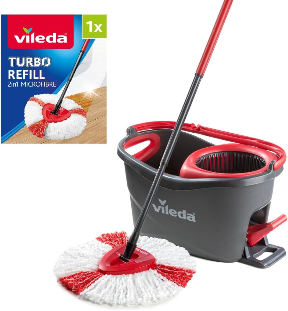 Vileda - Easy Wring & Clean Turbo - 85-130cm - balai à franges, seau à pédale, microfibres 2en1