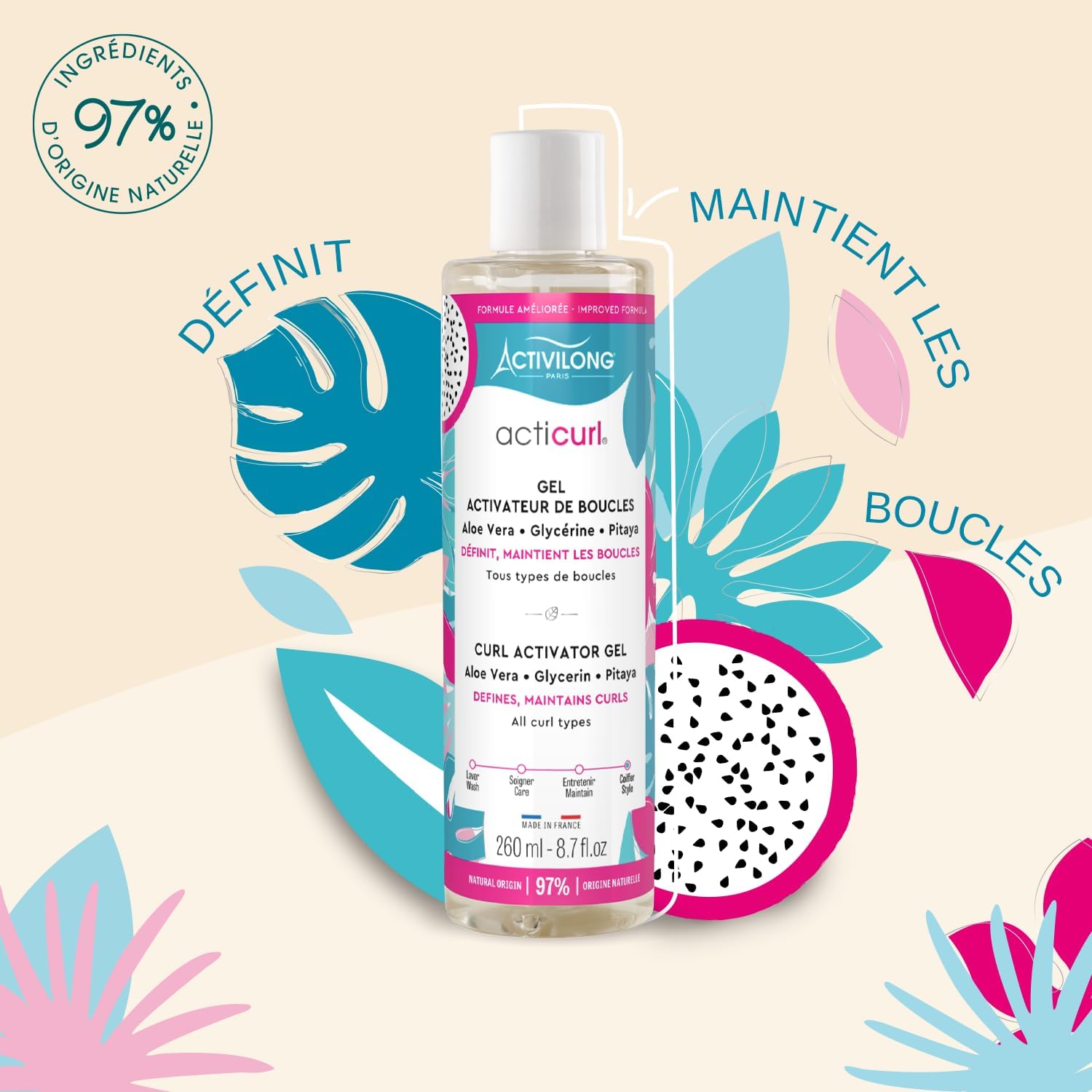 Activilong - Gel activateur Acticurl 260ml - boucles définies, 97% naturel