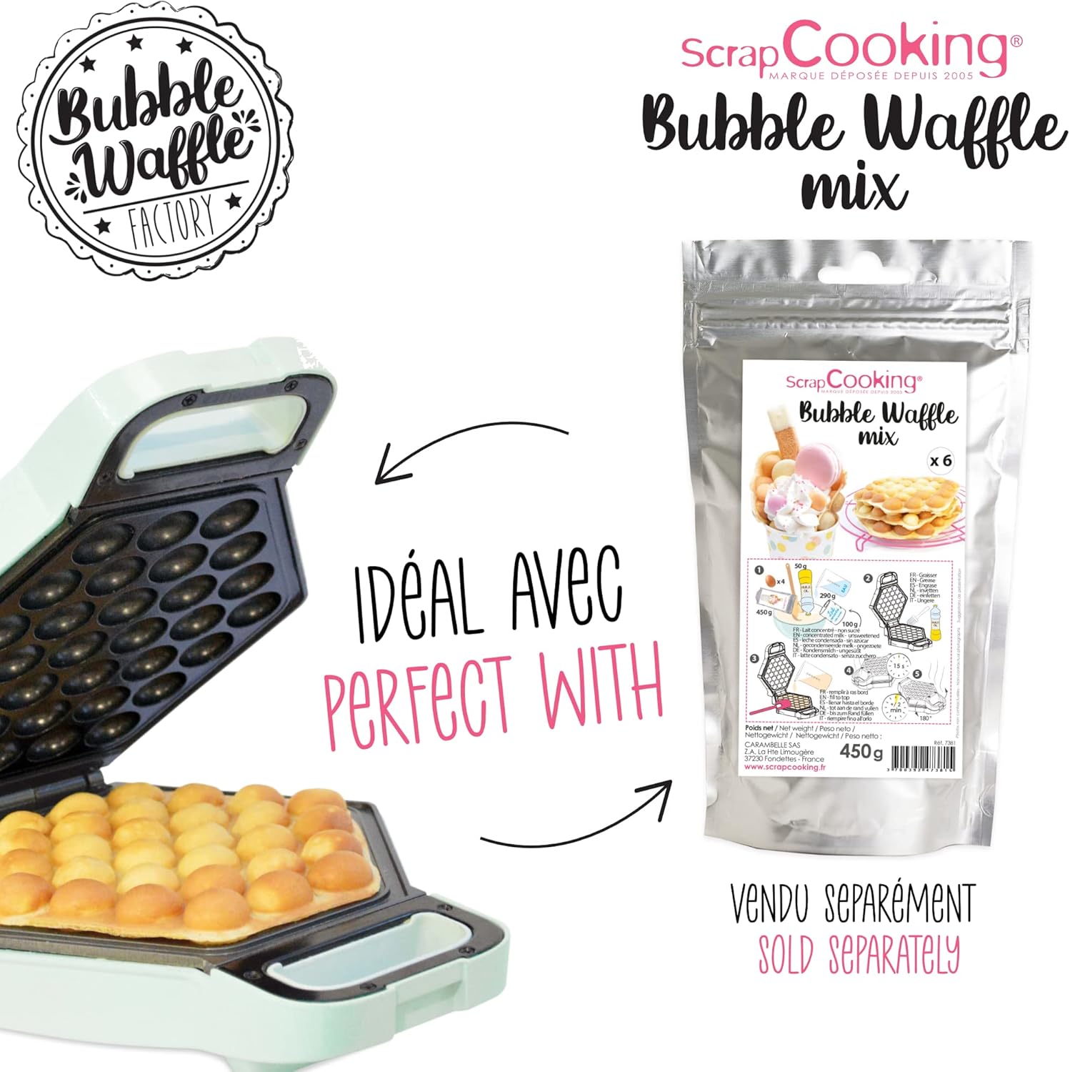 ScrapCooking - Bubble Waffle Factory - gaufrier, compact, anti-adhésif, rotation 180°, vert