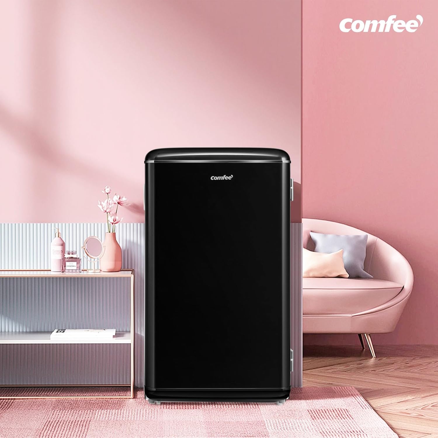 Comfee' - Réfrigérateur rétro 93L, sous-plan, LED, Noir, RCD93BL2EURT(E)