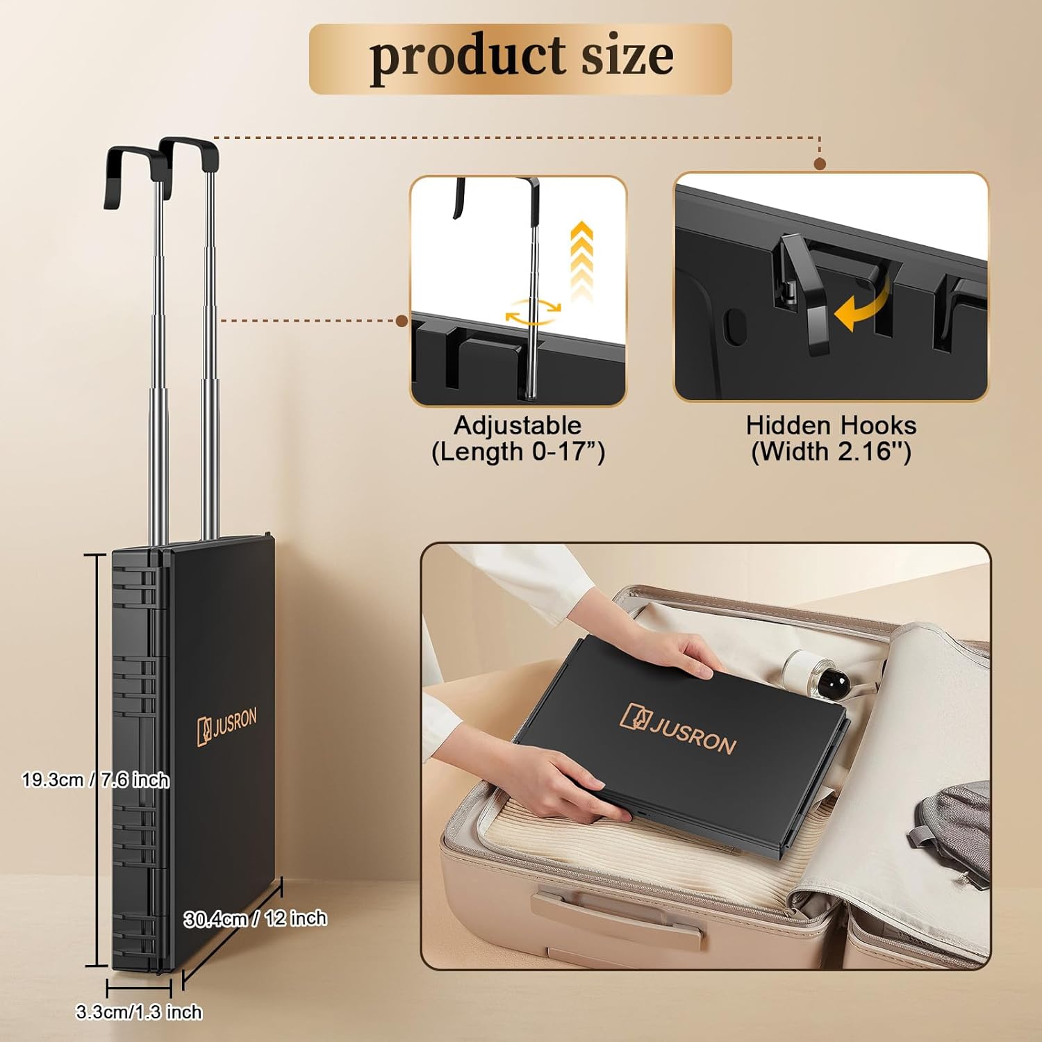 JUSRON - miroir 3 faces portable, pliable, hauteur réglable, sans LED