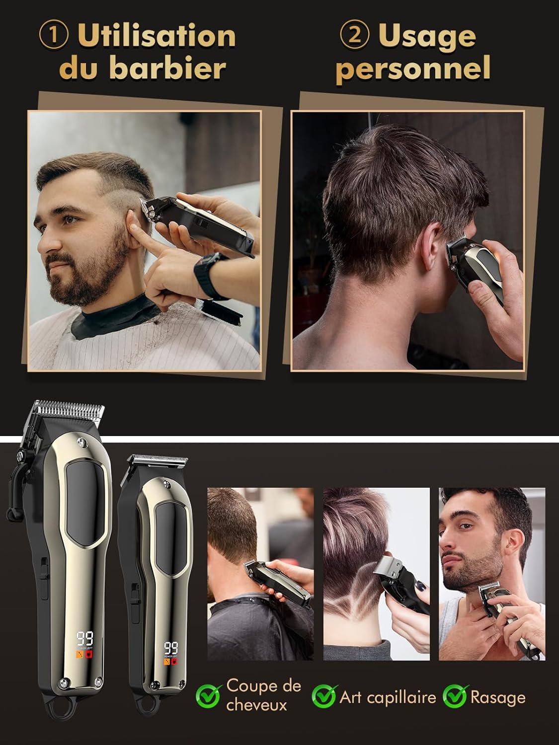 Tondeuse cheveux homme - kit professionnel barbe et coiffure - outils multifonctions - coupe précise - pour usage famili