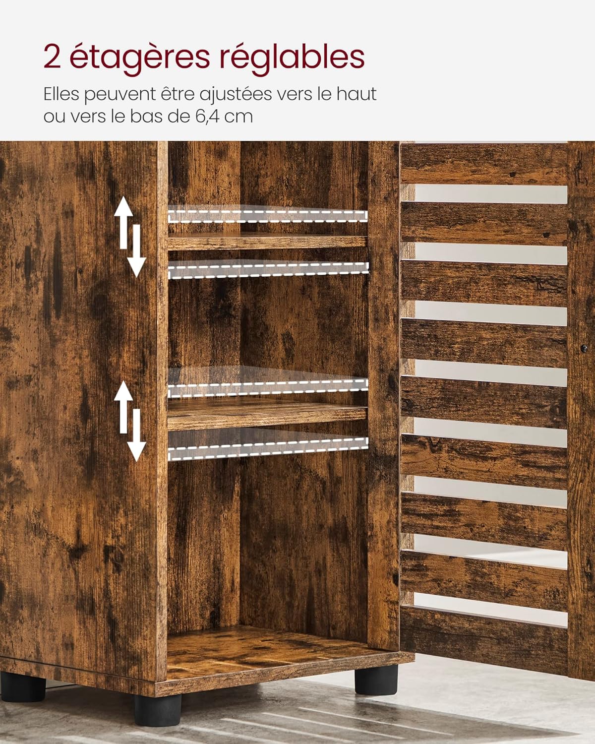 VASAGLE - meuble salle de bain haut, 3 compartiments, étagères réglables, marron rustique, BBK160X01