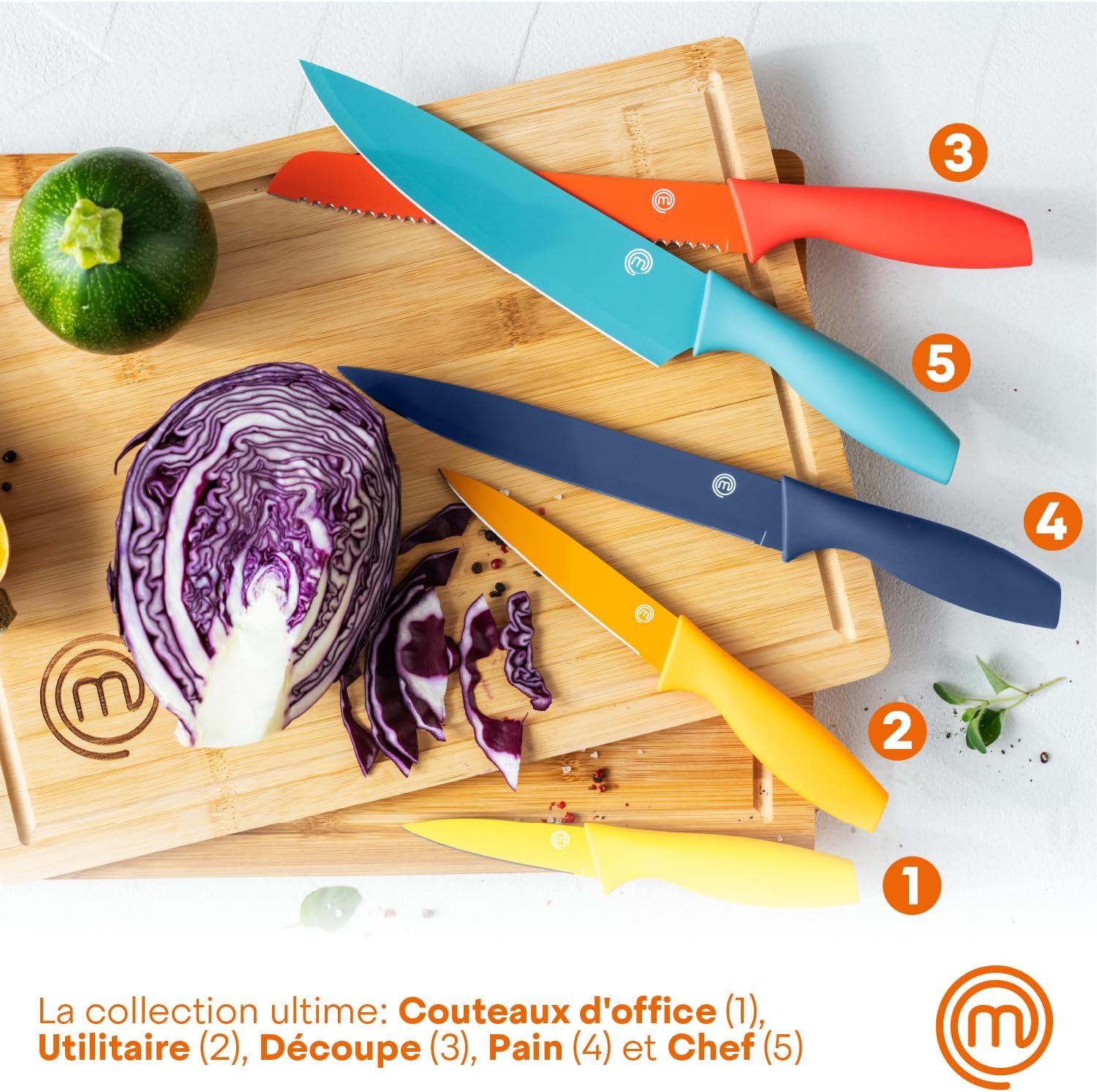MasterChef - Bloc couteaux série cuisine - inox, manche ergonomique, multicolore