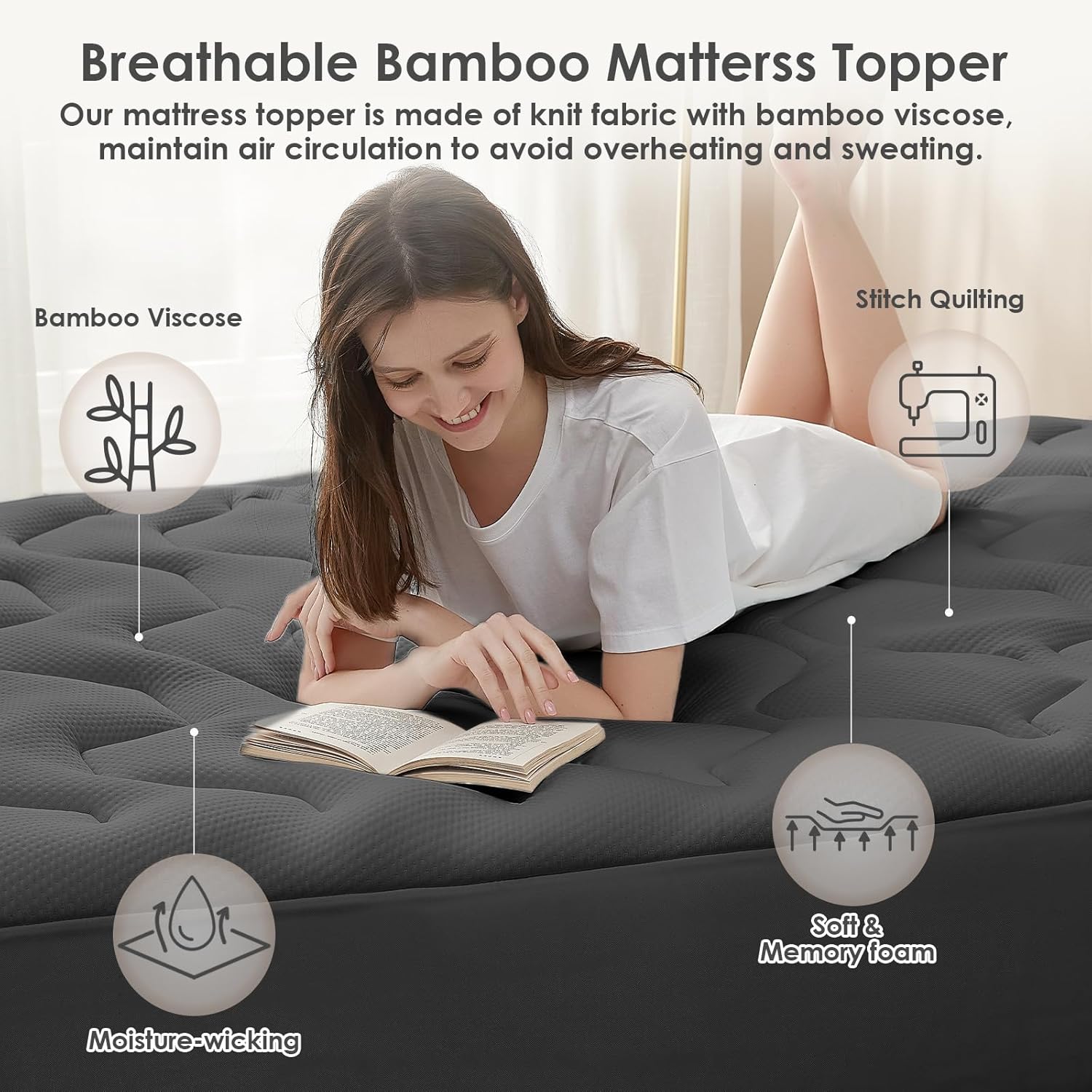 EHEYCIGA - Surmatelas mémoire forme - 80x190 cm - rafraîchissant, poche profonde