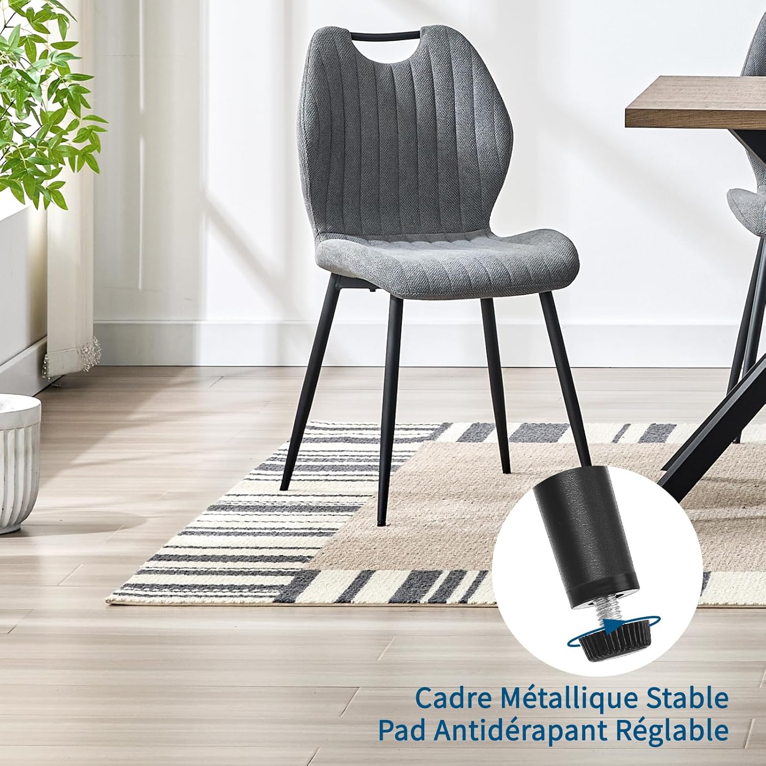Chaises de salle à manger - tissu gris, pieds métal, lot de 2, confort
