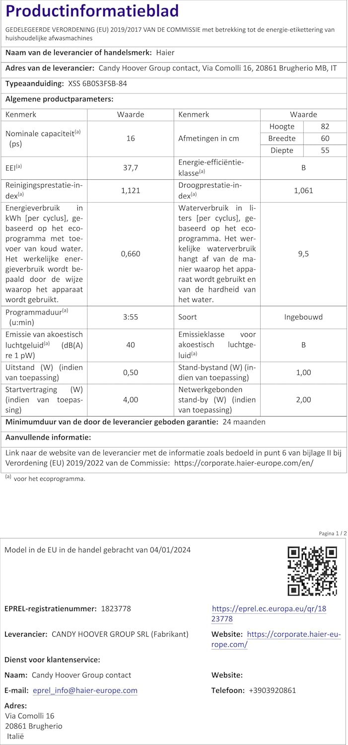 Haier - lave-vaisselle encastrable série XS - 60 cm - 6 programmes - XS6B0S3FSB