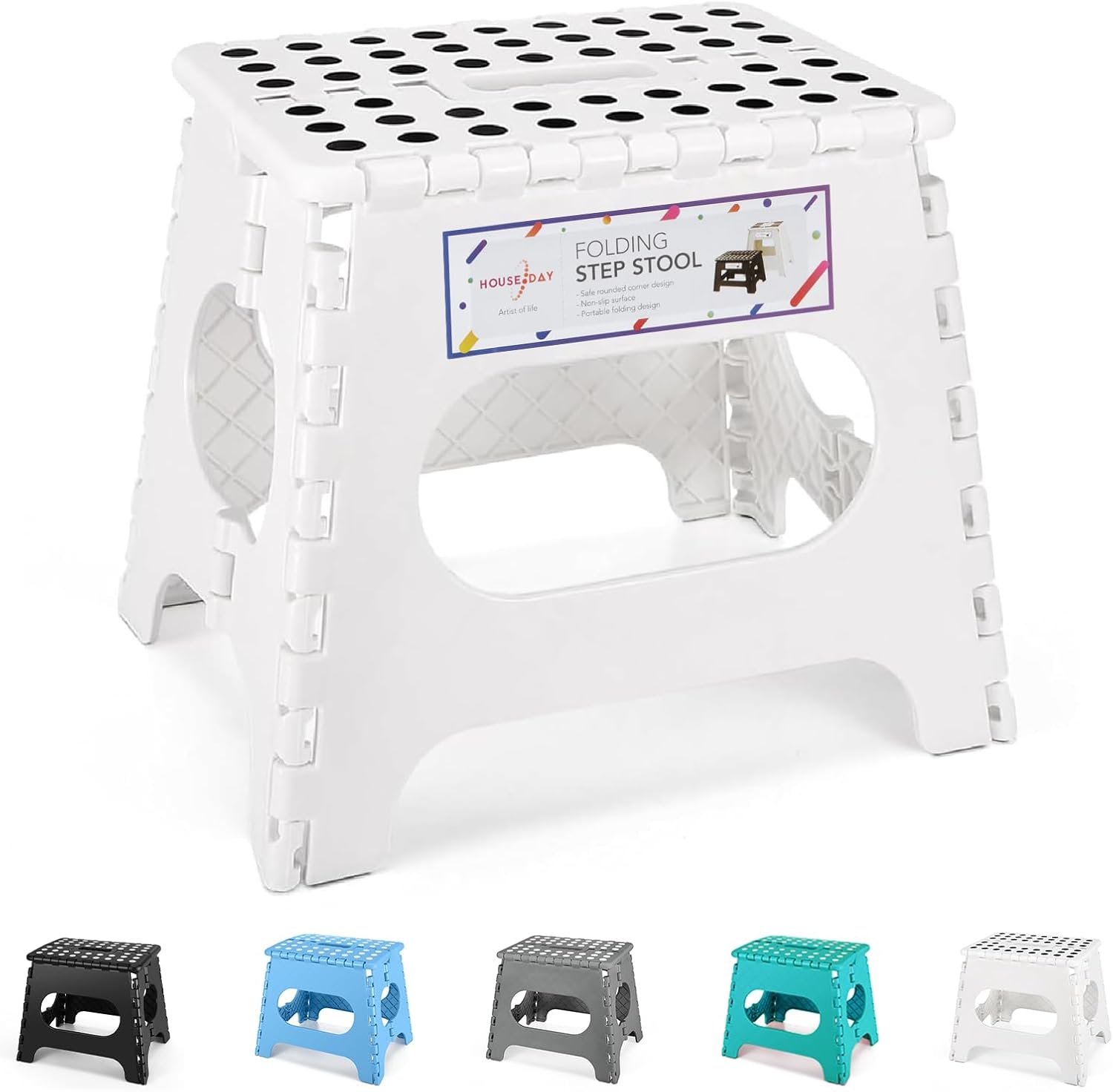 HOUSE DAY - Tabouret pliant 27 cm - 150kg, compact, blanc