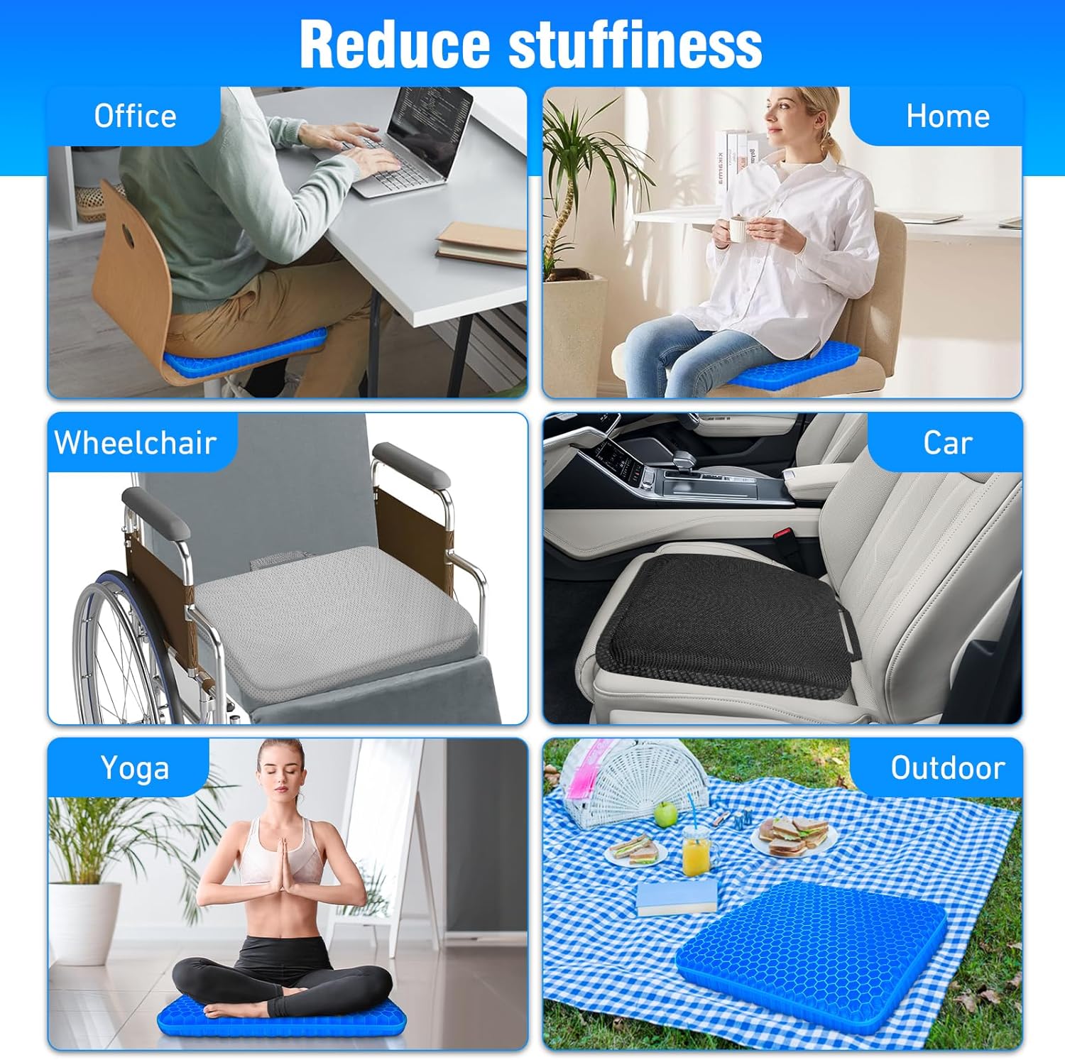 Vmingo - coussin de gel série orthopédique - housse antidérapant, soulage pression, bleu foncé, 45x35cm