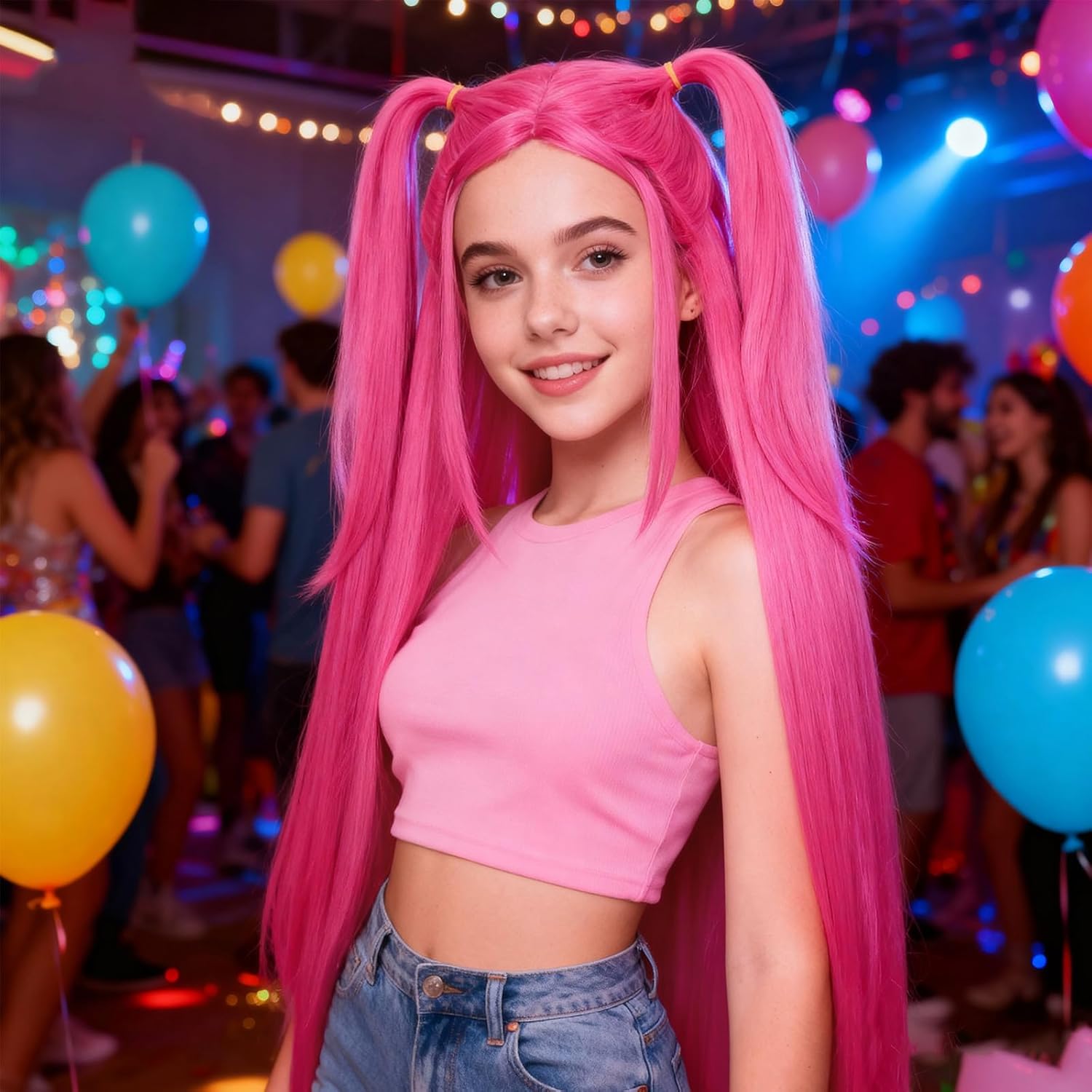 Perruque - cheveux longs droits, style K-Pop, idéale Halloween, B