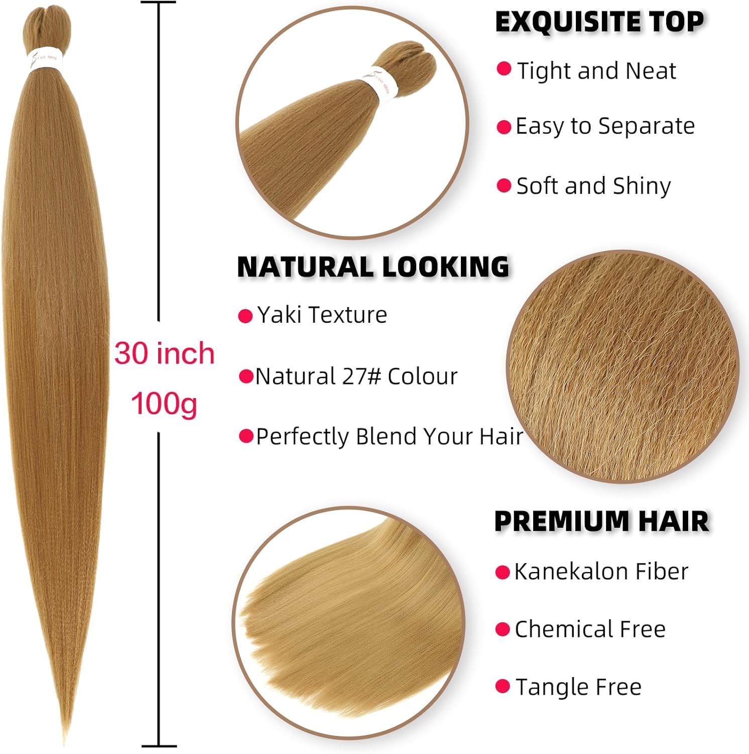 Rajout cheveux tressés - 30 pouces - blond foncé #27, kanekalon, 6 paquets