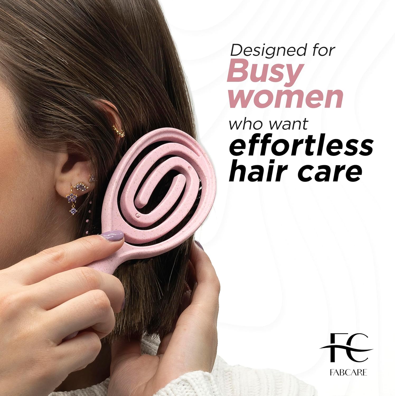 FABCARE - Mini brosse cheveux, poils sanglier, double ressort, compacte, rose