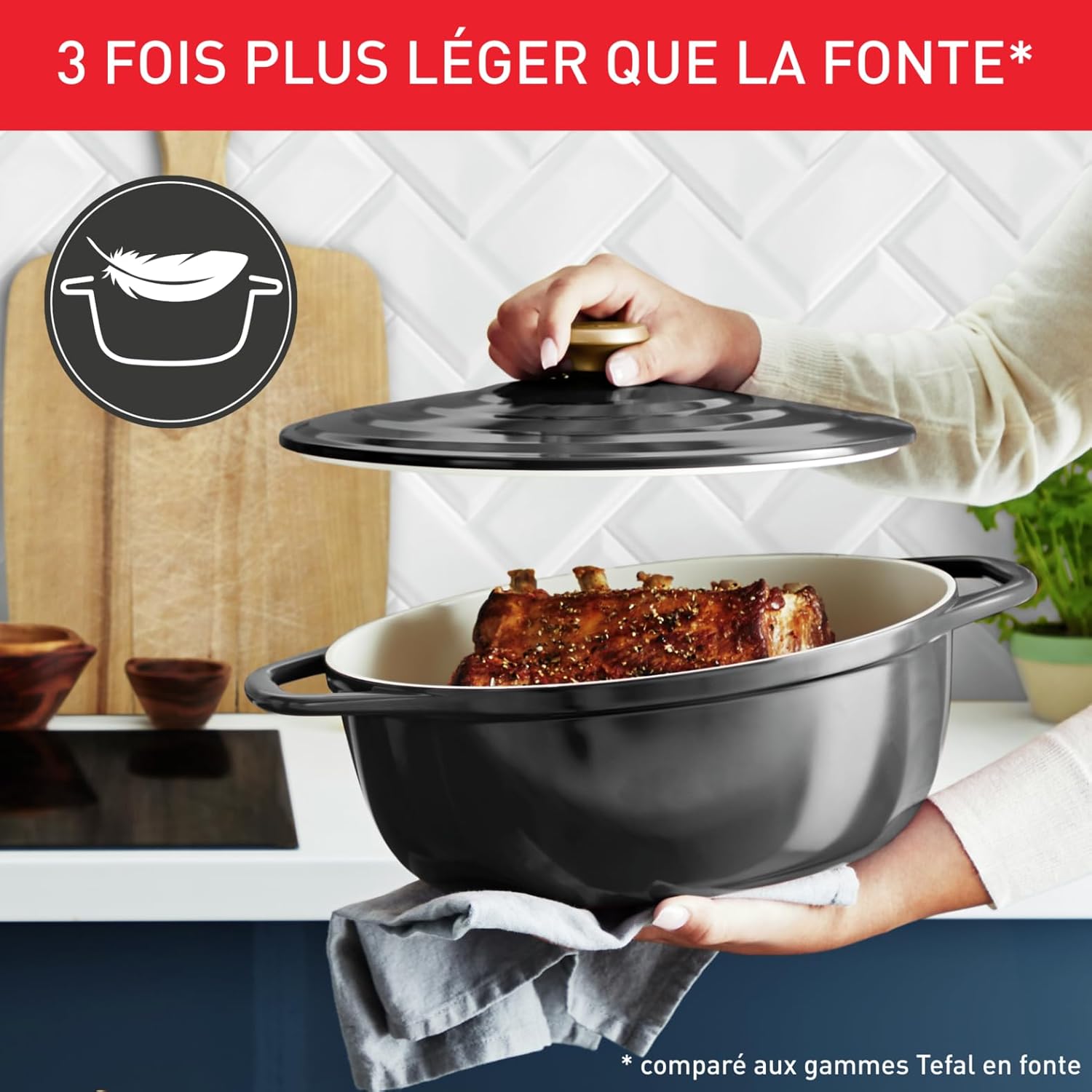Tefal - cocotte ovale Air - 30x23cm, 5,7L, fonte légère, couvercle, E2558904