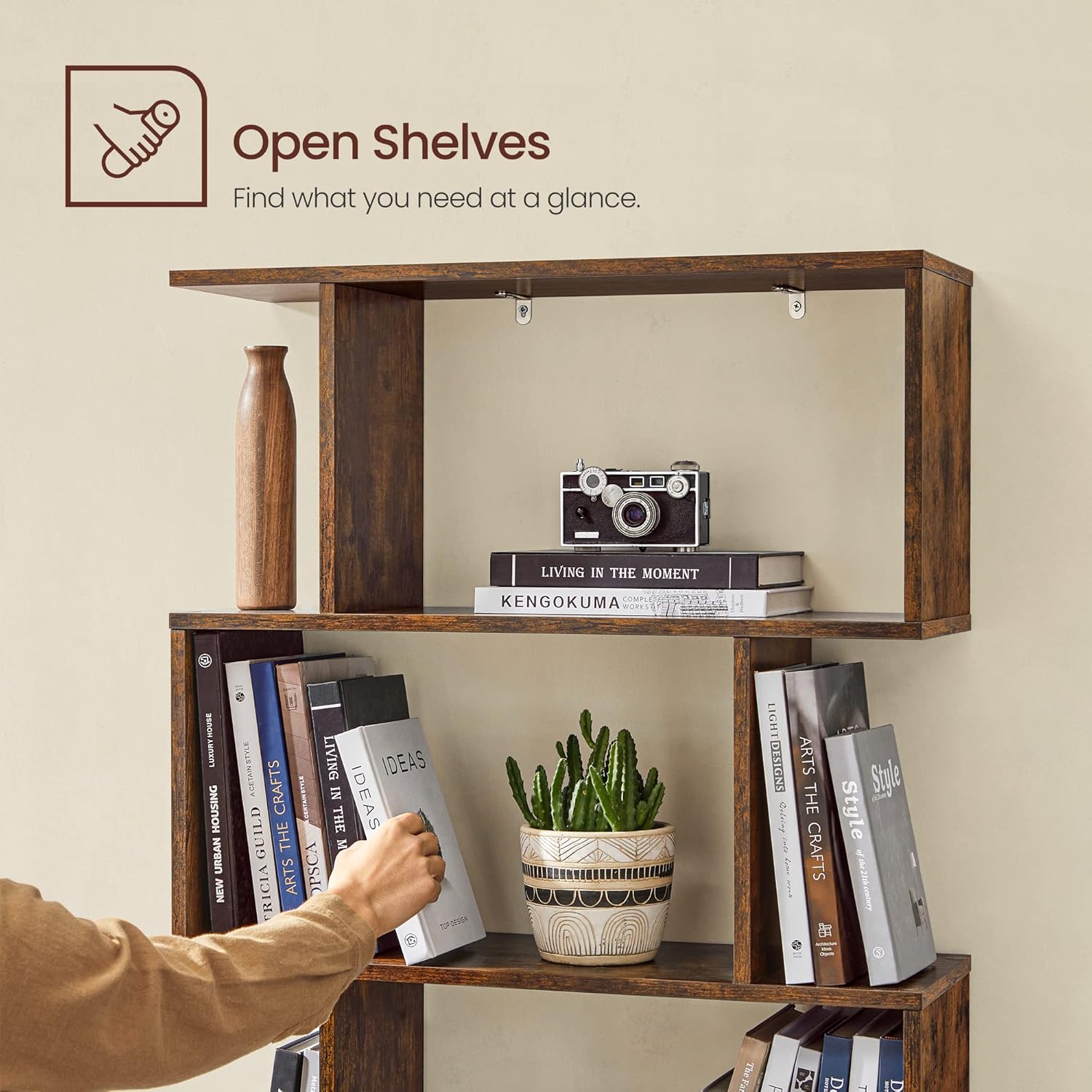 VASAGLE - étagère 6 niveaux - 24x70x191,6 cm - rangement, séparateur, marron rustique - LBC61BX