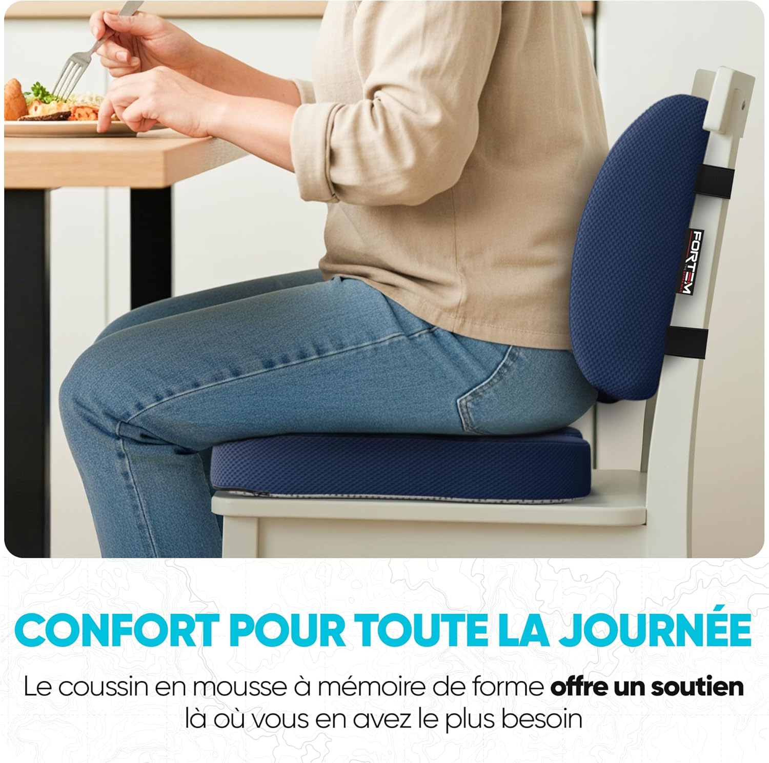 FORTEM - coussin lombaire/mousse mémoire - antidérapant - soutien dos et assise confort