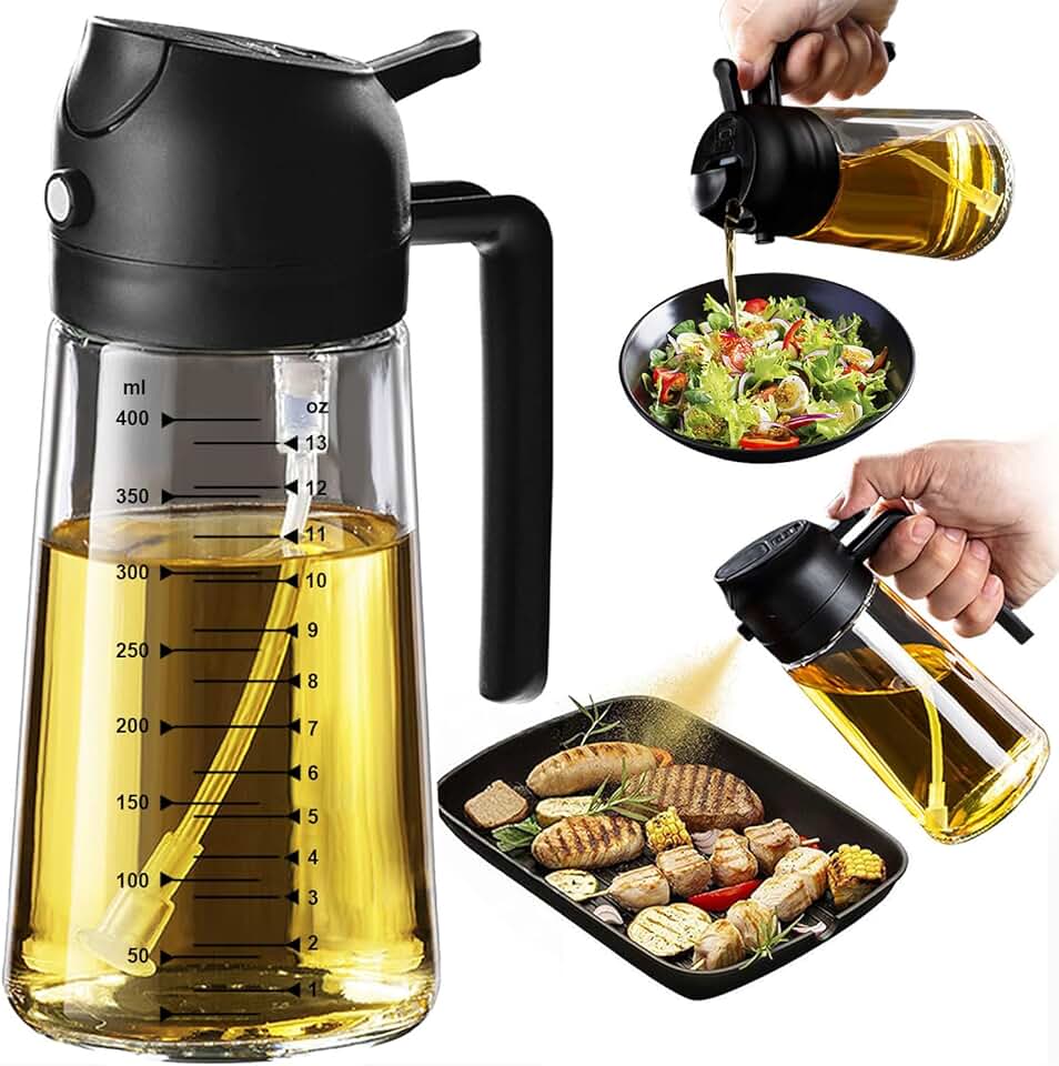 TrendPlain - spray huile cuisine 470ml - vaporisateur 2-en-1, air fryer, accessoire salade, noir