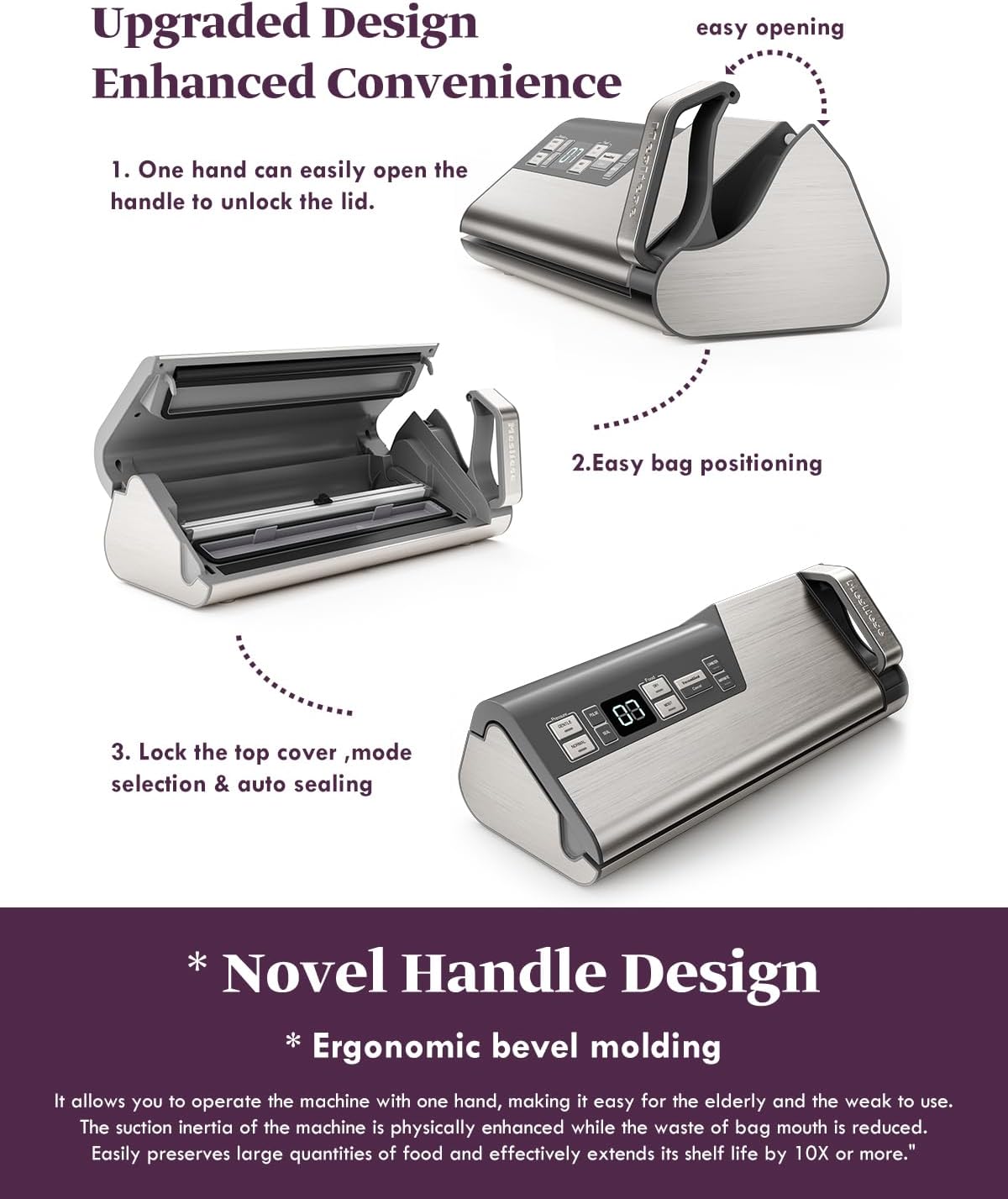 Mesliese - machine à emballer 95kPa 120W, double étanchéité, cutter, affichage, rouleaux et sacs