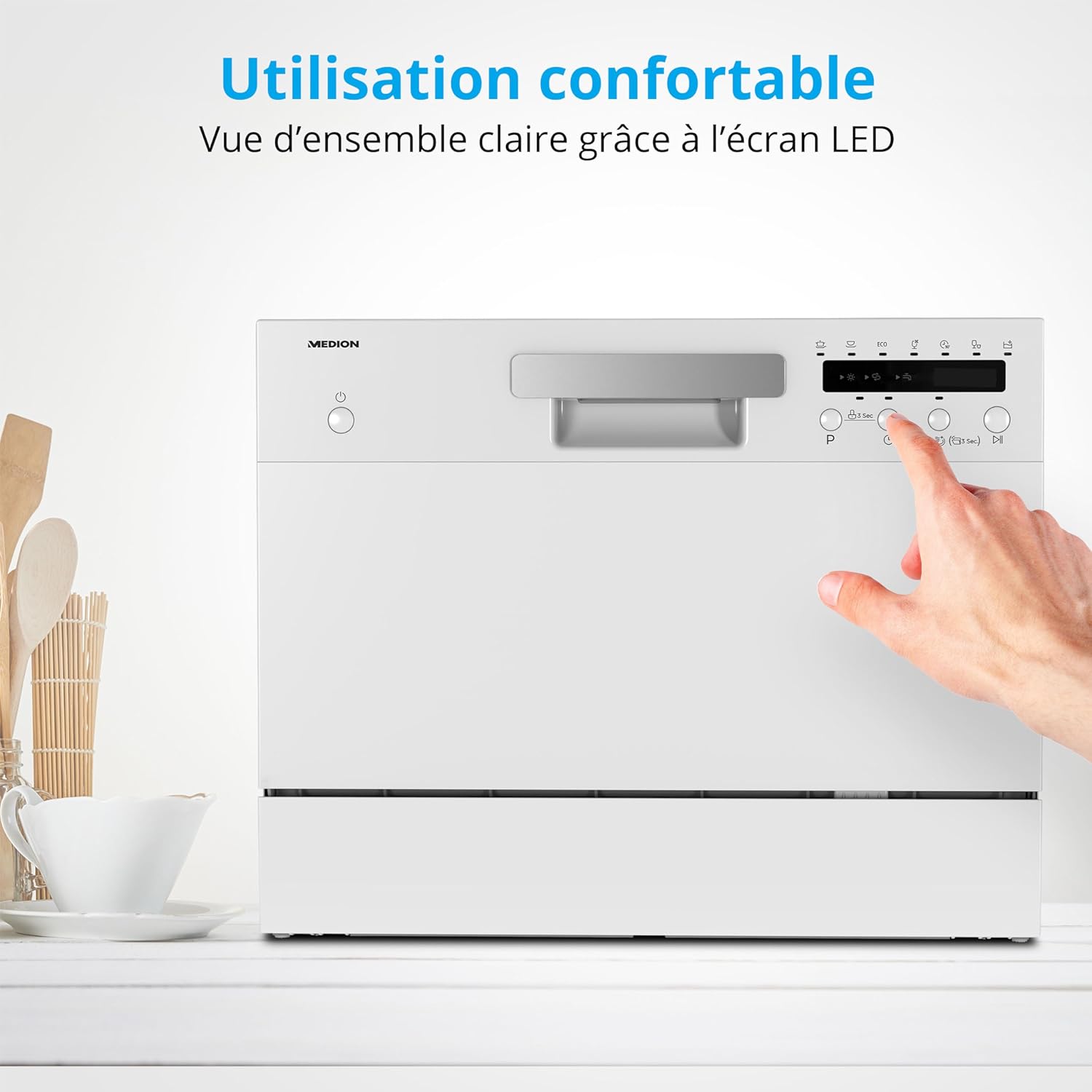 MEDION - Lave-vaisselle de table 6 couverts, 7 programmes, LED, 47 dB, MD37496
