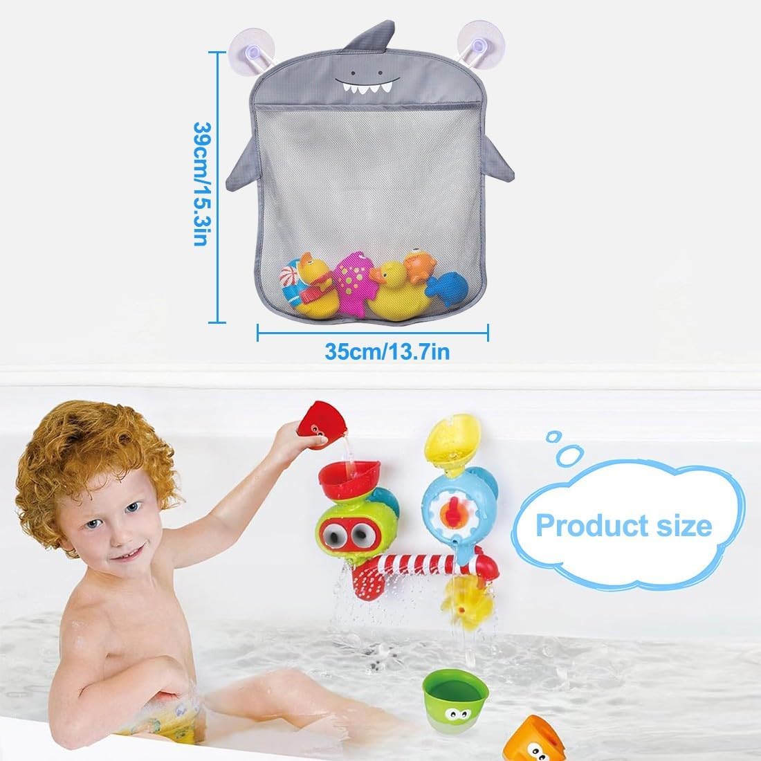 Filet de rangement jouet bain - rouge polyester - 1 unité, cordon serrage