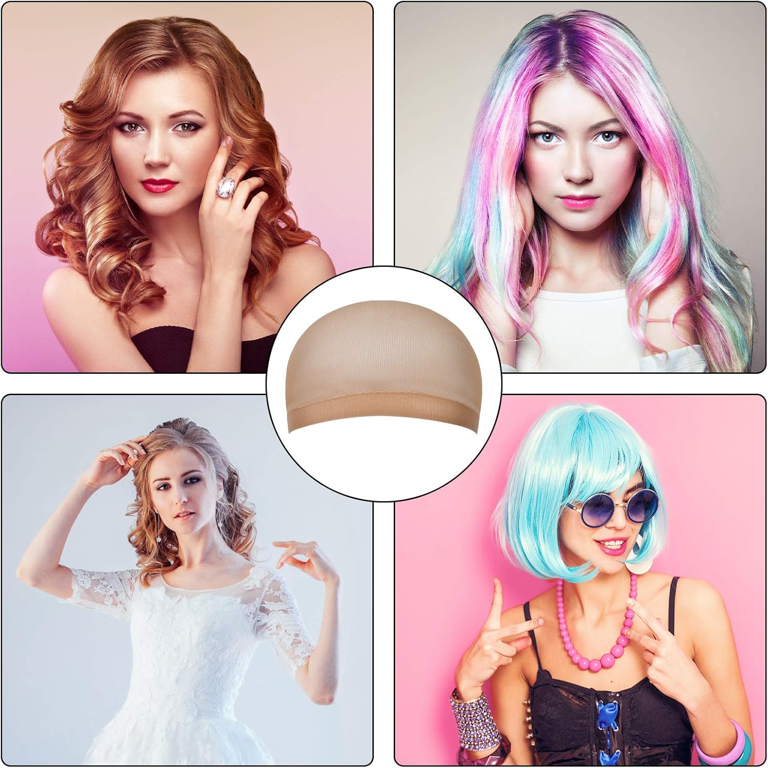 URAQT - Bonnet de perruque nylon, lot de 4, nude et noir, unisexe