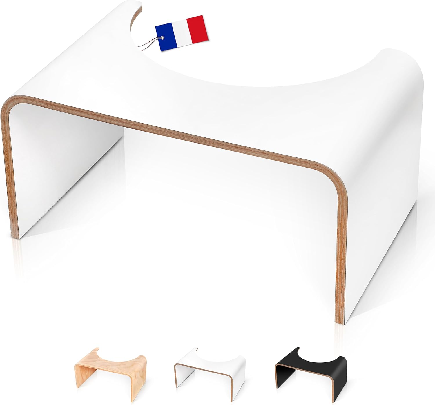 Well Care - Tabouret de toilette bois blanc - position squat - Fabriqué France