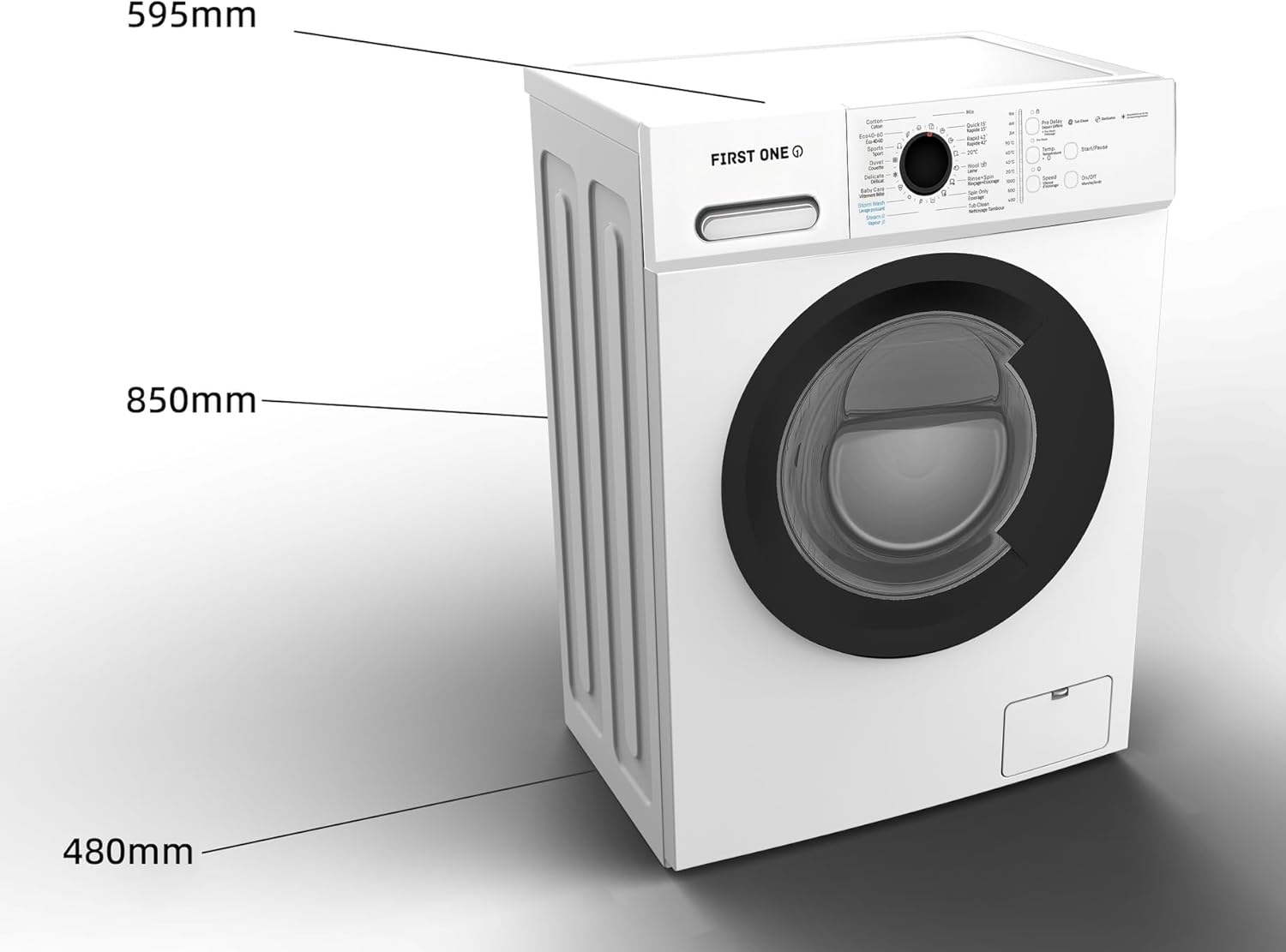 First One – Lave-linge frontal 8kg, 1400tr/min, éco, 16 programmes – FLL81400WH