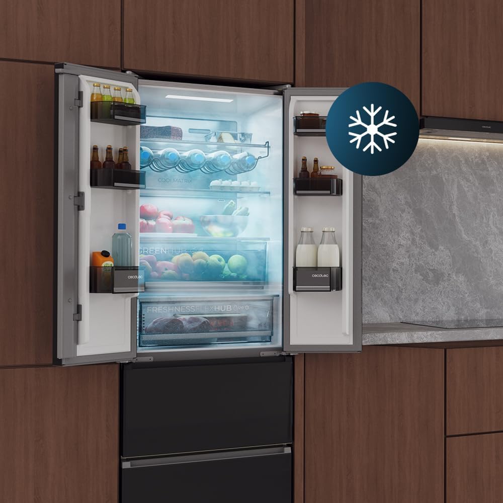 Cecotec - Bolero CoolMarket Combi F2D - 185x59,5cm - 395L, Inverter, No Frost, Black Glass F2D395