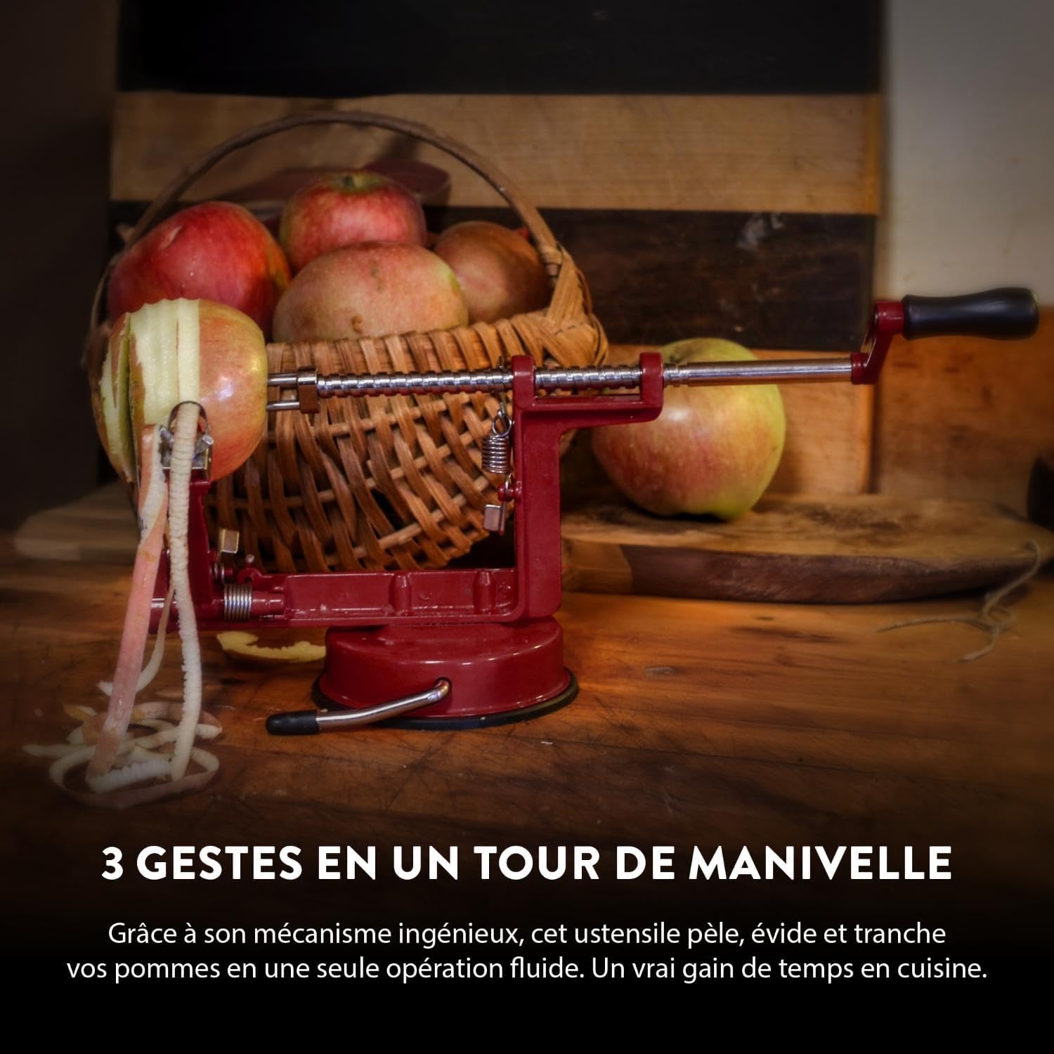 Baumalu - éplucheur de pommes, métal, 25,5x15x11cm, poignée fixe, ventouse