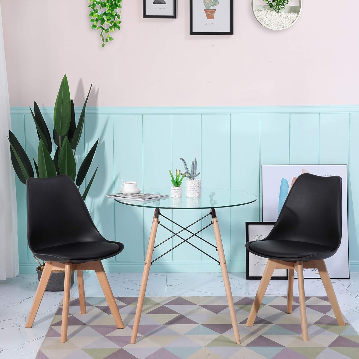 EGGREE - chaises rétro rembourrées, bois hêtre, lot de 2, noires