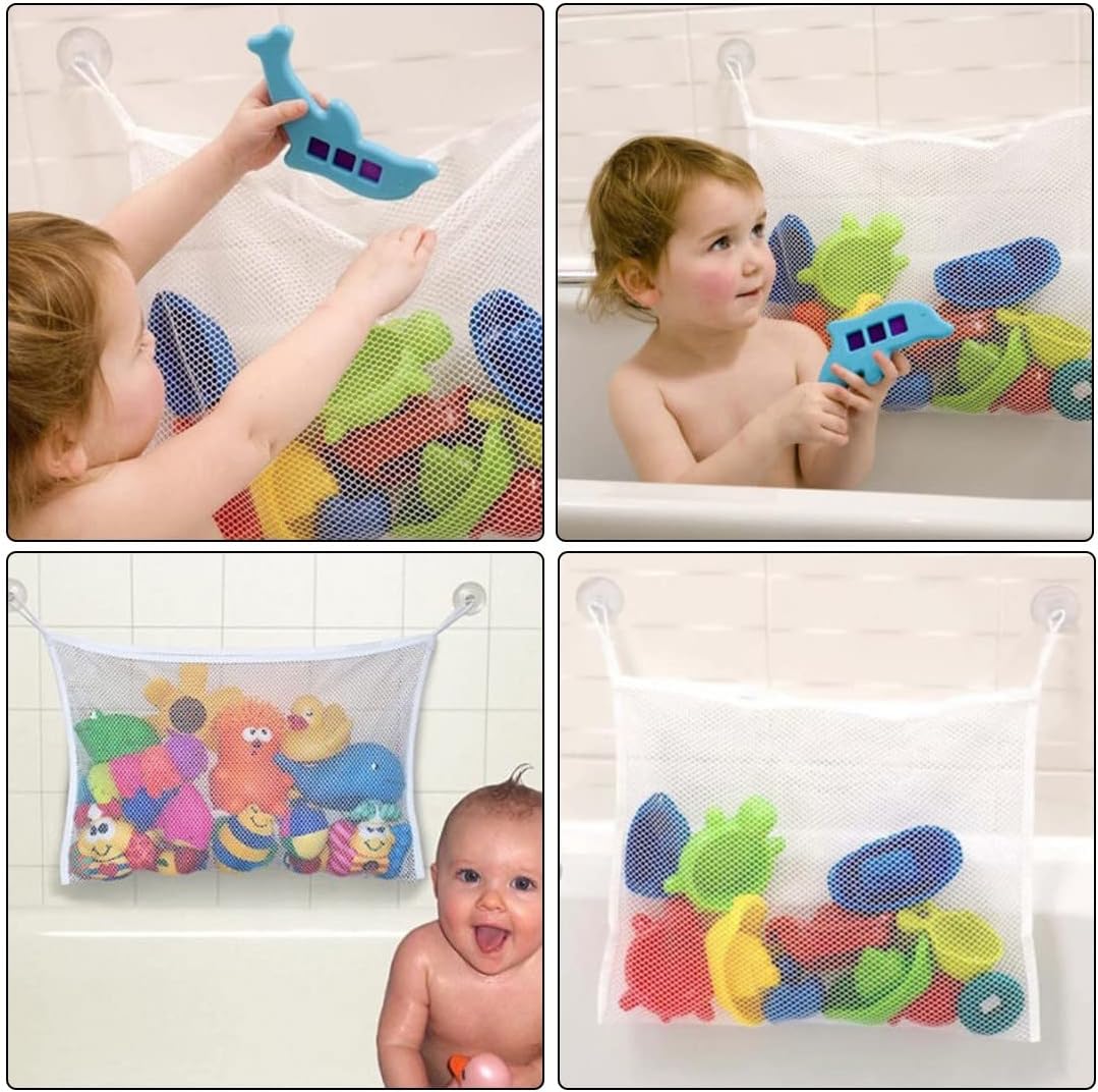 Filet de rangement jouets bain - animaux marins - 2 ventouses, poche lavable