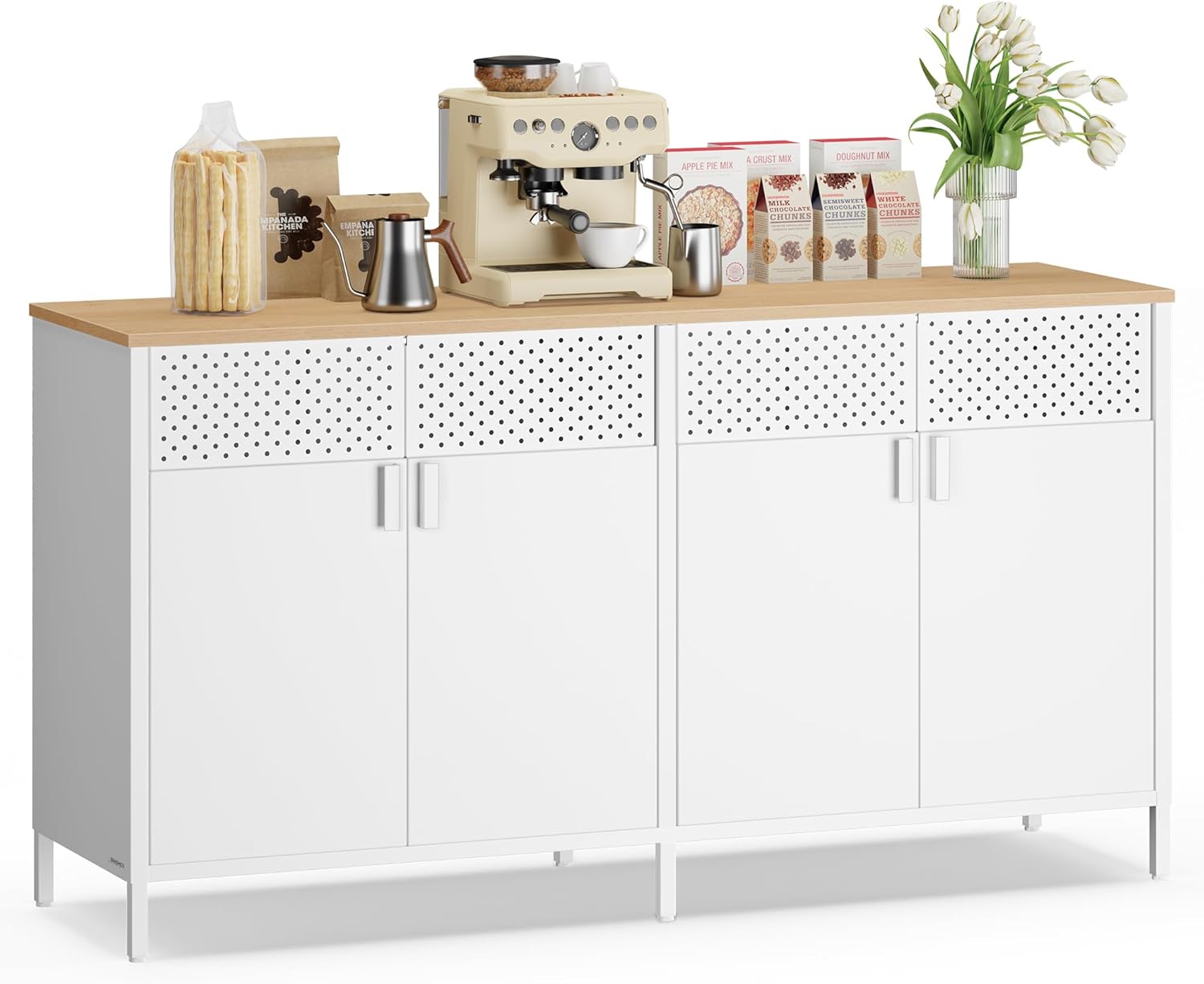 SONGMICS - Buffet métal 4 portes, cadre acier, 141x40x76cm, LSC205WC01