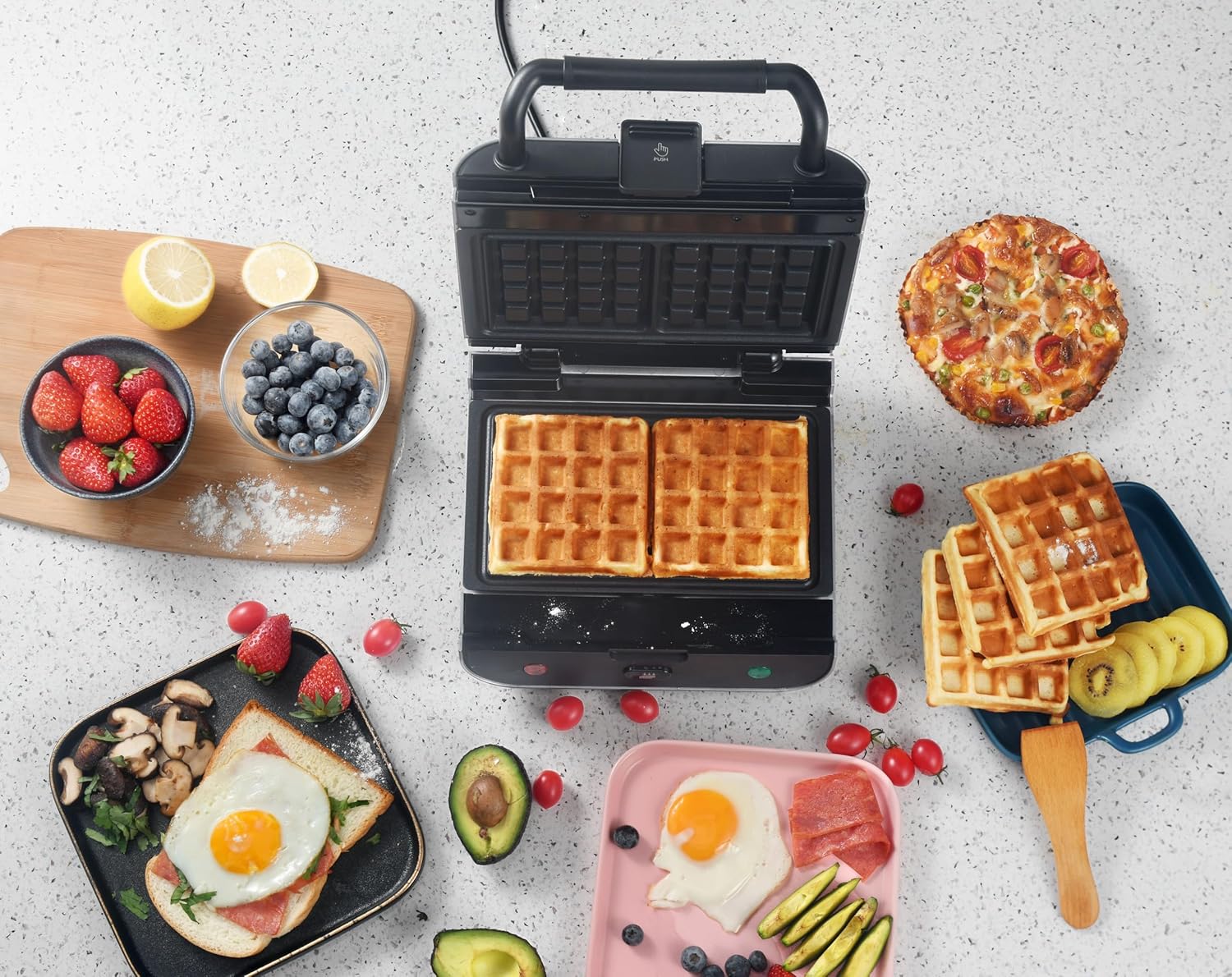 SENYA - Gaufrier 3 en 1 - compact - plaques interchangeables, facile à nettoyer