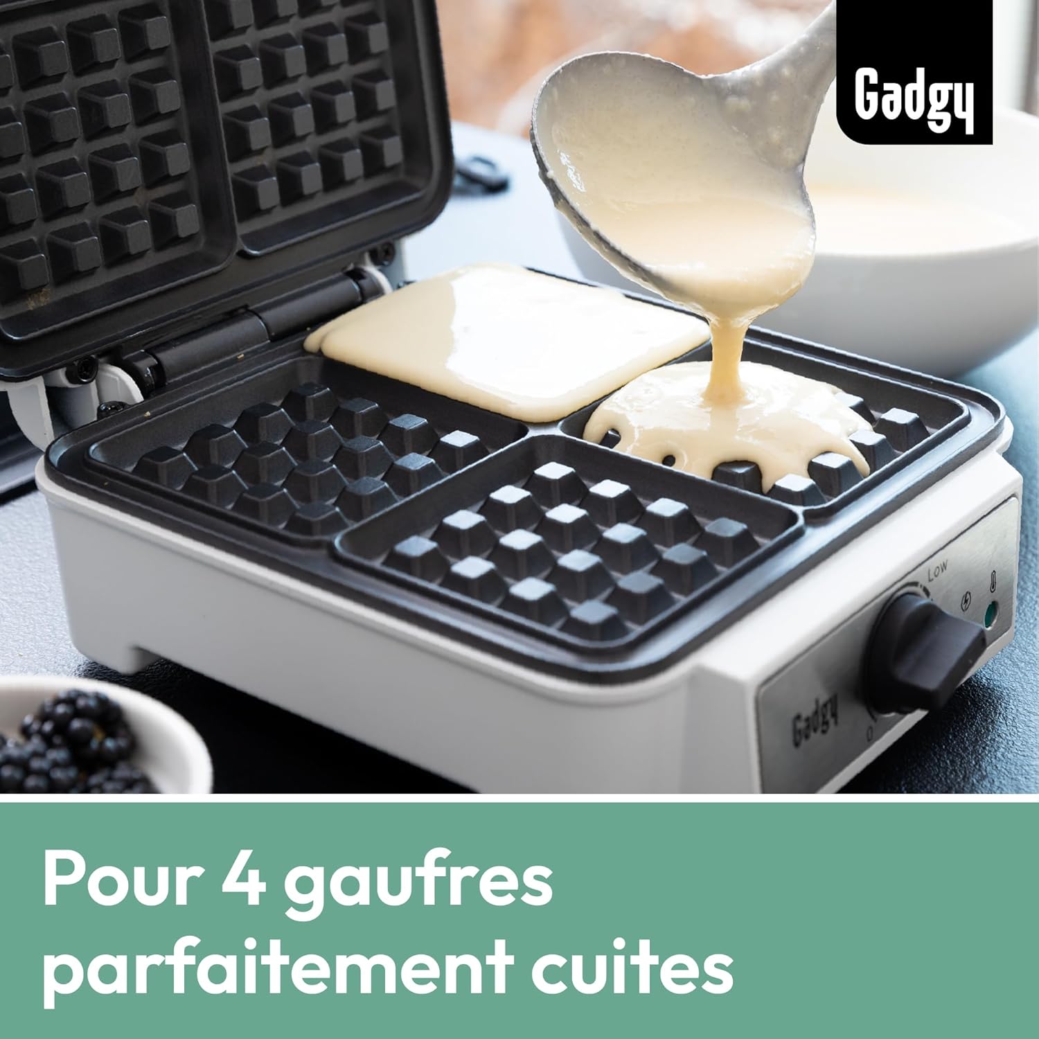 Gadgy - Gaufrier Professionnel - 4 gaufres, 1200W, thermostat réglable, compact et facile à nettoyer