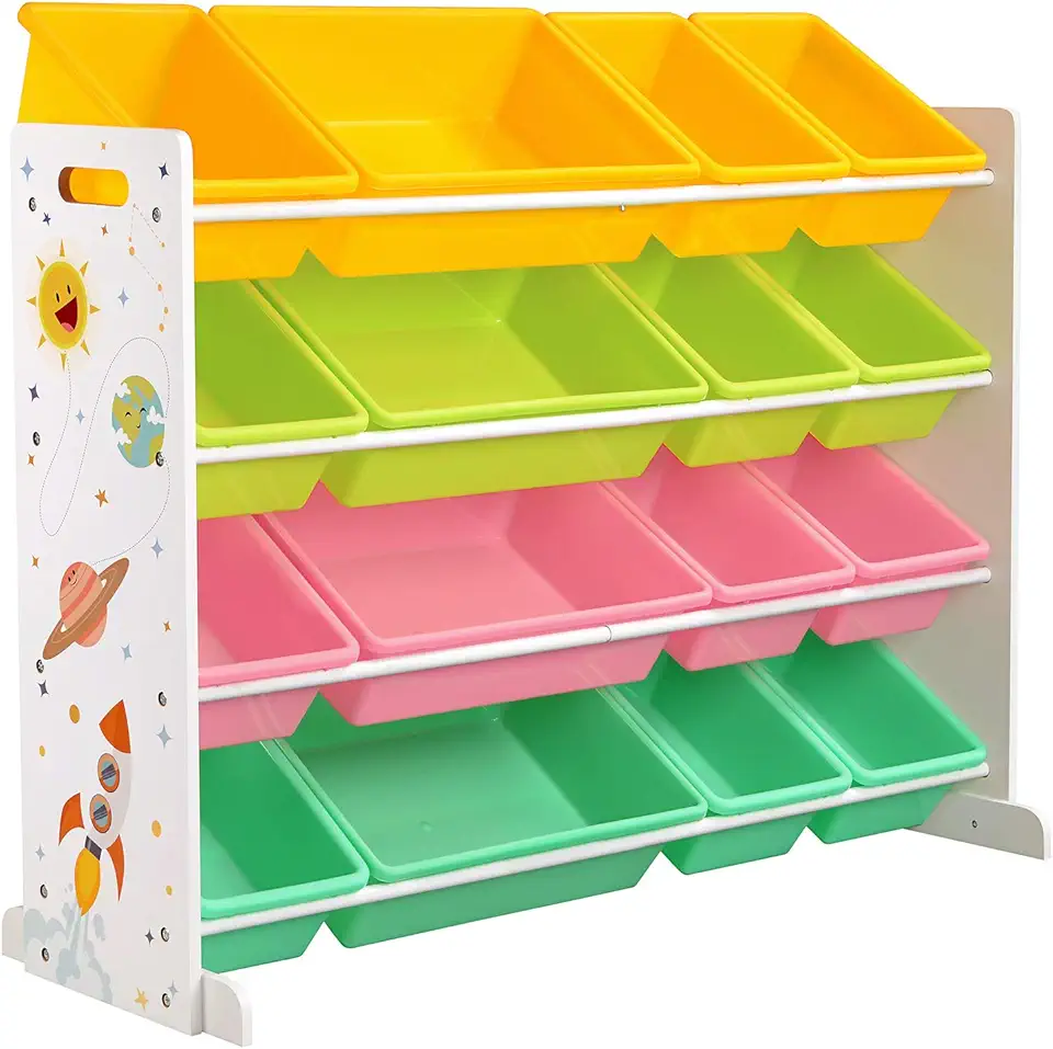 SONGMICS - meuble de rangement enfant - 4 niveaux, 16 bacs colorés, plastique robuste - GKR070W01