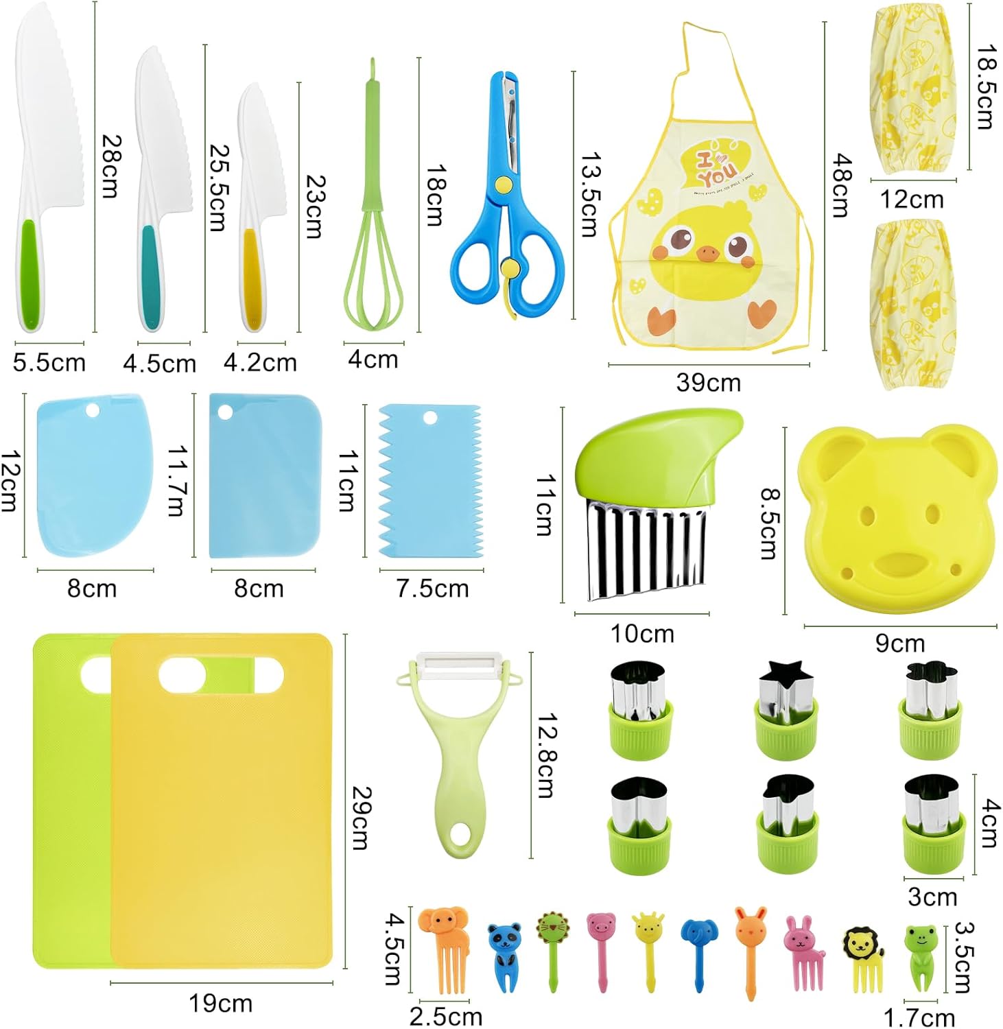 Couteaux de cuisine enfants - set plastique, planche, éplucheur - sécurisés, adaptés fruits/légumes