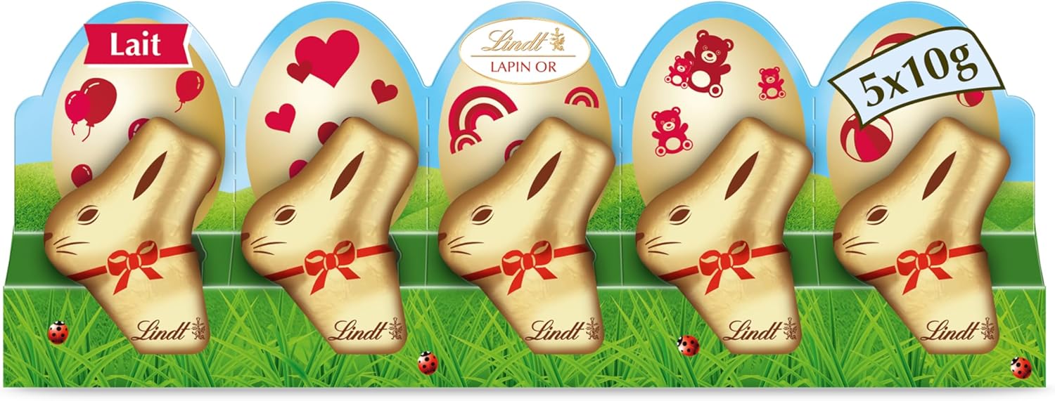 Lindt - Mini-moulages Lapin Or - 5x10g - Chocolat au lait, spécial Pâques
