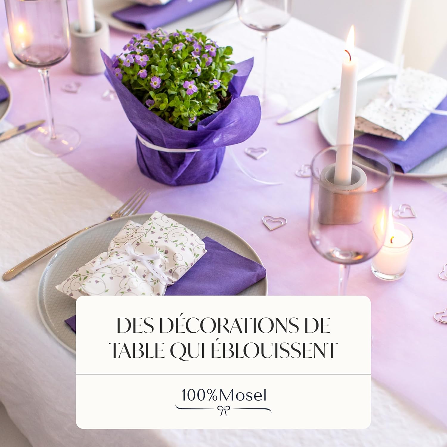 100%Mosel - Chemin de Table Non-tissé Lilas - 30x2500cm - Décor Anniversaire/Mariage
