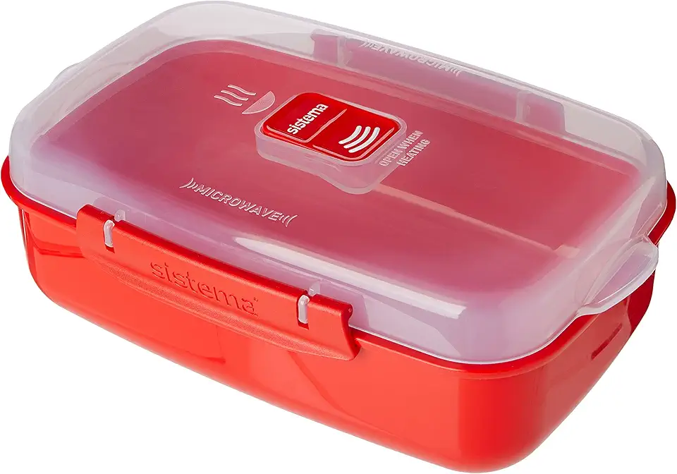 Sistema - récipient micro-ondes rectangulaire - 1,25 L - sans BPA, rouge/transp.