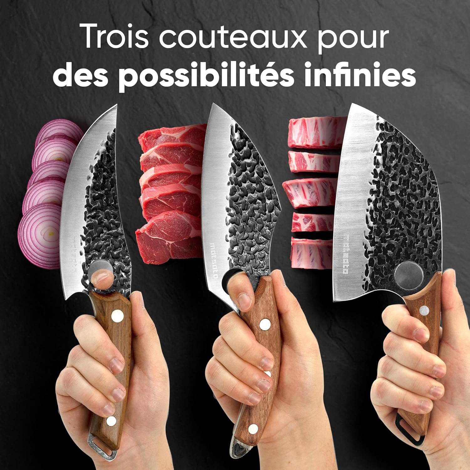 Matsato - Set professionnel 3 pièces - lames acier, poignée bois