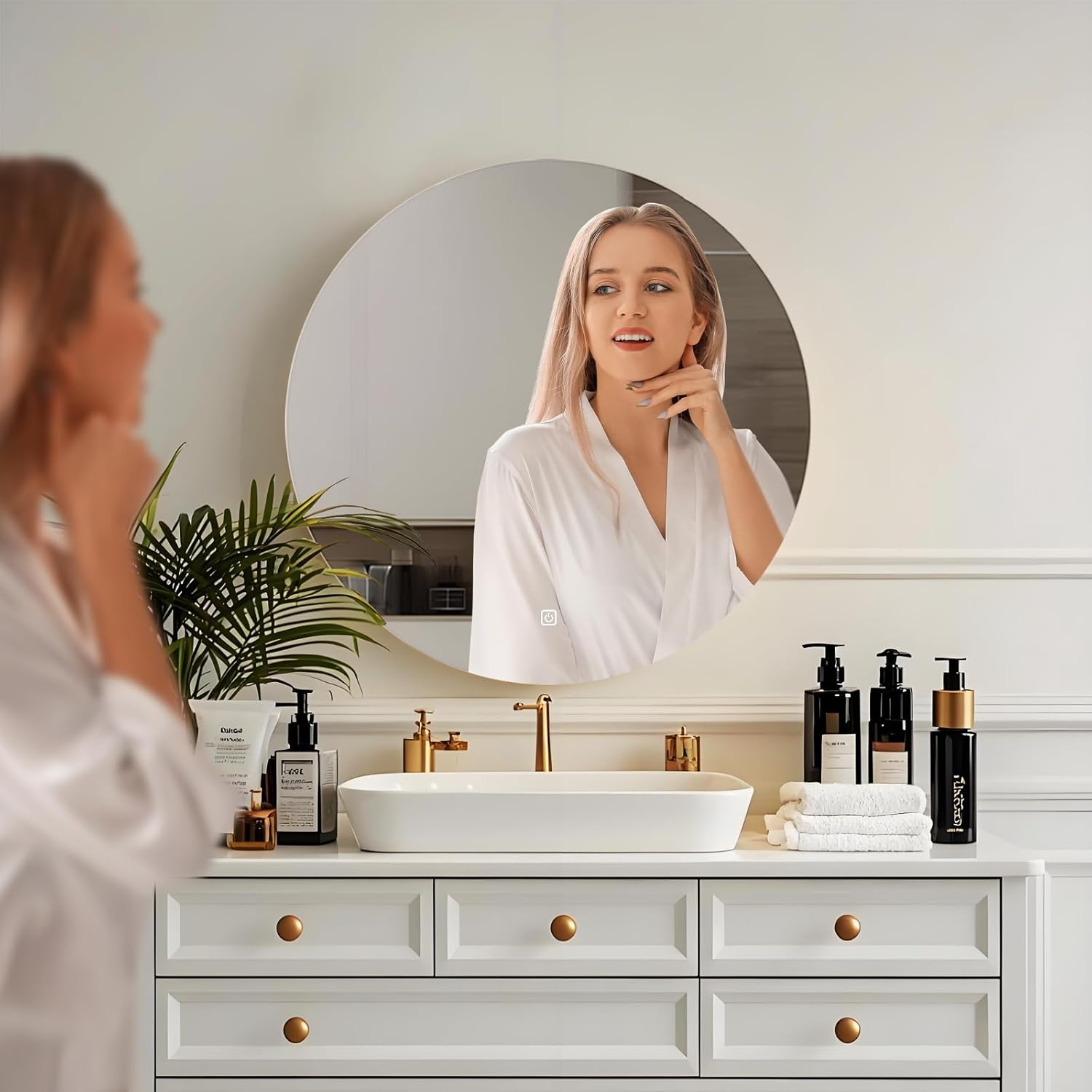 Miroir Salle de Bain - LED Rond 50cm - 3 couleurs, dimmable, tactile