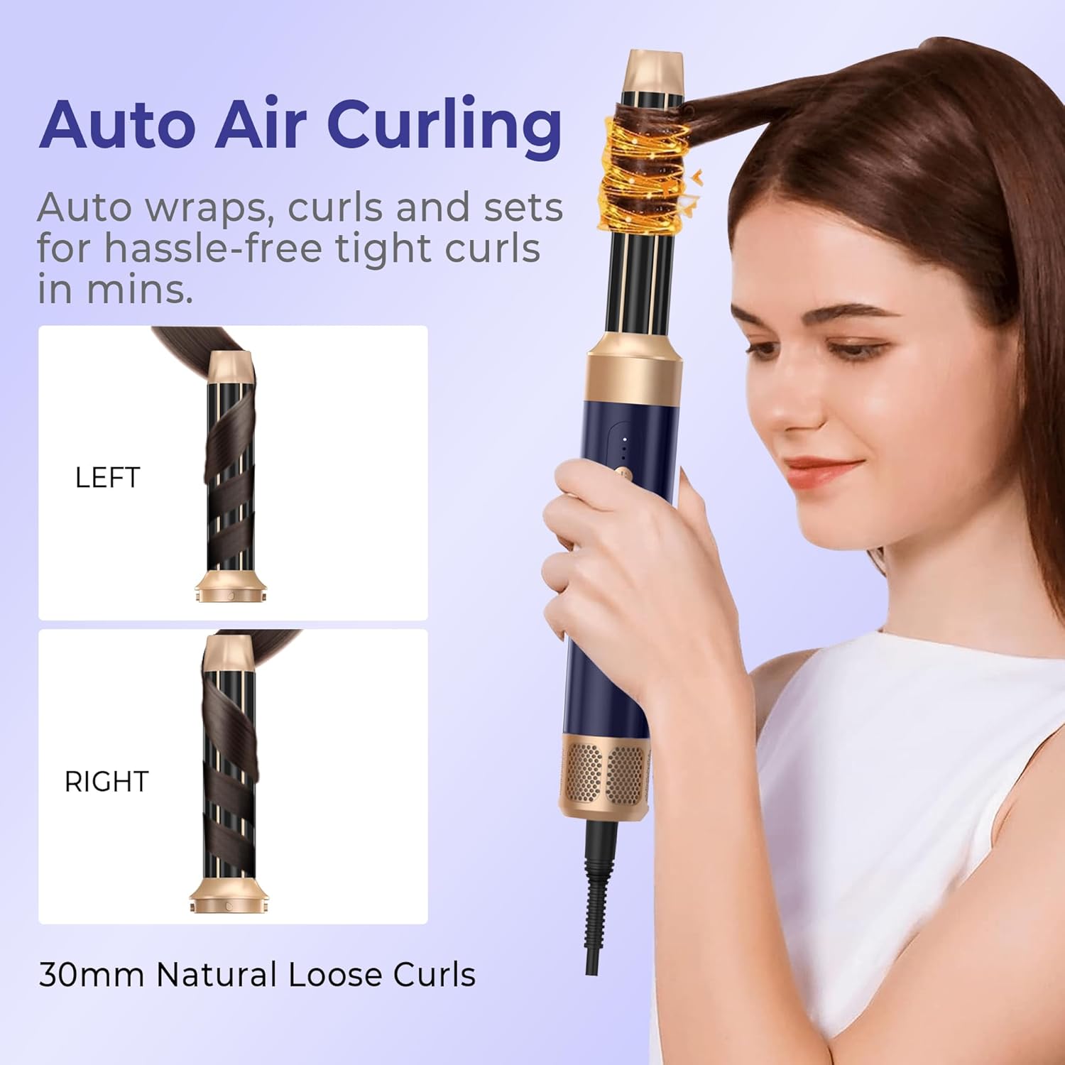 Sèche-cheveux Air Styler 7 en 1, 1400W, 3 températures, fer à boucler 30mm, diffuseur