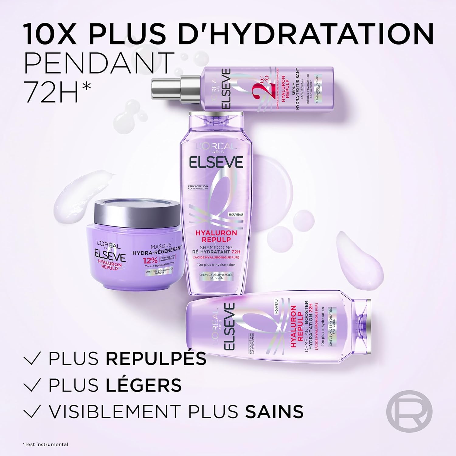 L'Oréal Paris - Elseve Hyaluron Repulp - Soins hydratants - Acide hyaluronique, hydratation 72H, 3 produits