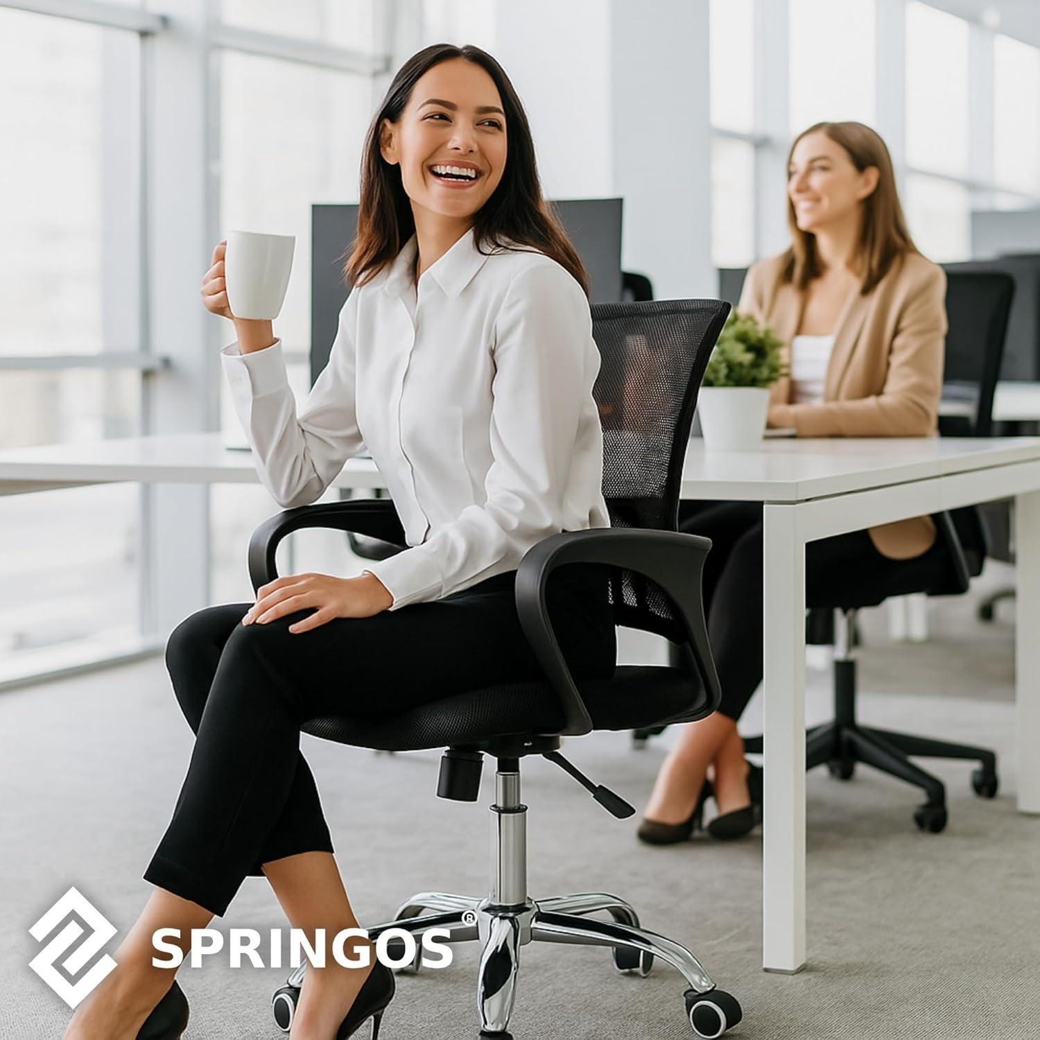 SPRINGOS - chaise de bureau réglable - ergonomie tissu micro-rapide, pied chromé, roulettes silicone, max 120kg