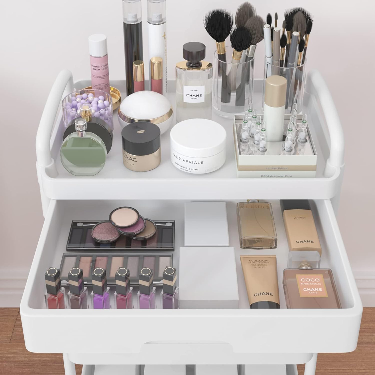 Chariot de rangement - 3/4 niveaux - à roulettes, plastique, tiroirs