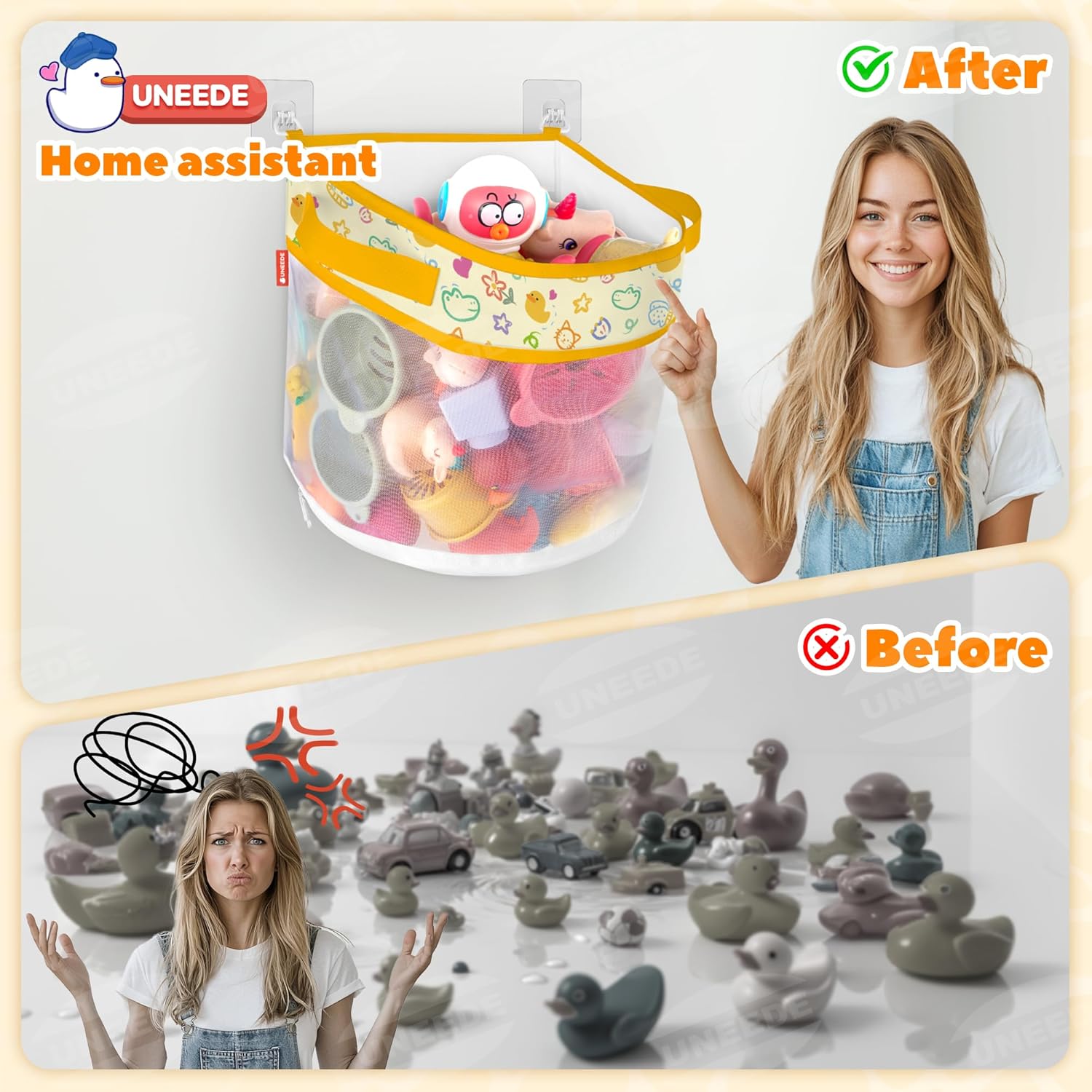 UNEEDE - rangement jouets bain canard - compact - filet pratique