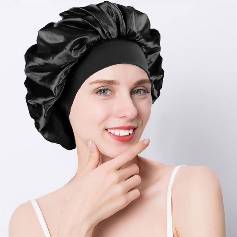 Bonnet de nuit satin femme - lot de 2 - soyeux, protection cheveux
