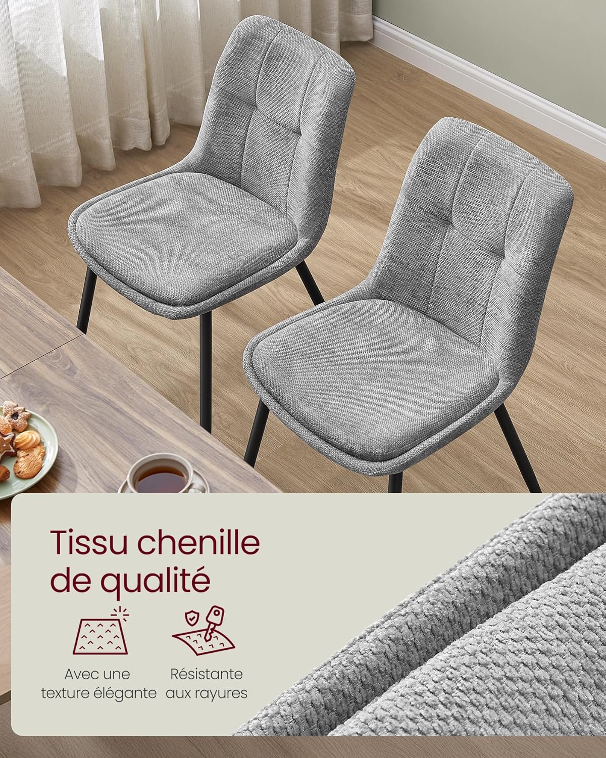 VASAGLE - Lot de 4 chaises salle à manger, pieds métal, double coussin, 120 kg,  KDC151G14