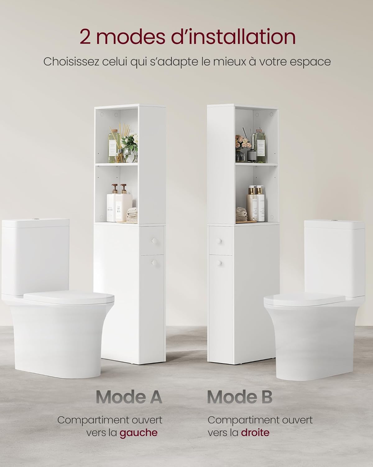 VASAGLE - colonne salle de bain moderne, tiroirs, étagère réglable, 170x30x30 cm, BBK567T14