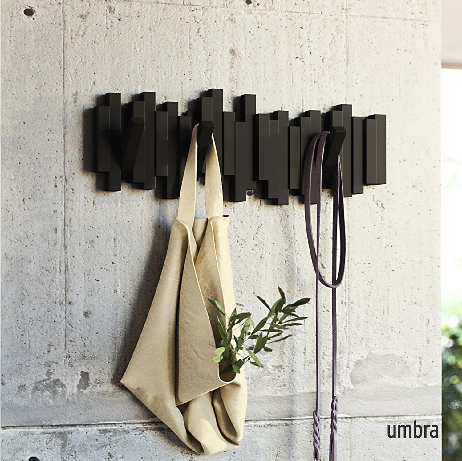 Umbra - Sticks portemanteau mural, 5 crochets rabattables, noir